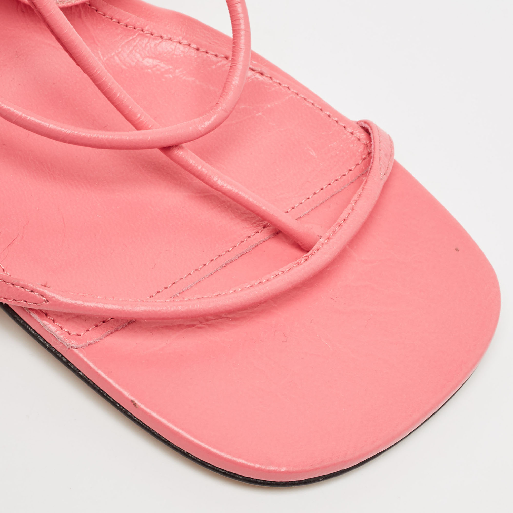 Bottega Veneta Pink Leather Ankle Strap Sandals Size 37
