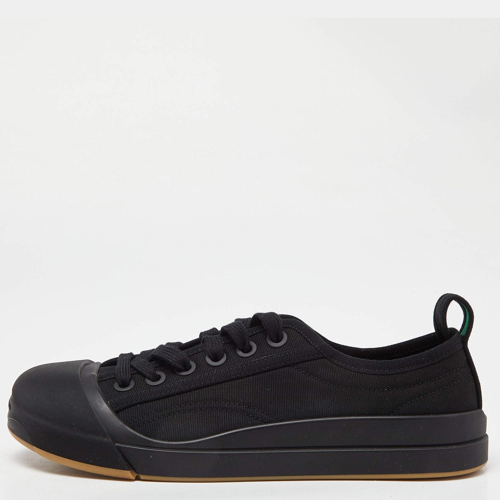 Bottega veneta black canvas and leather vulcan low top sneakers size 38.5