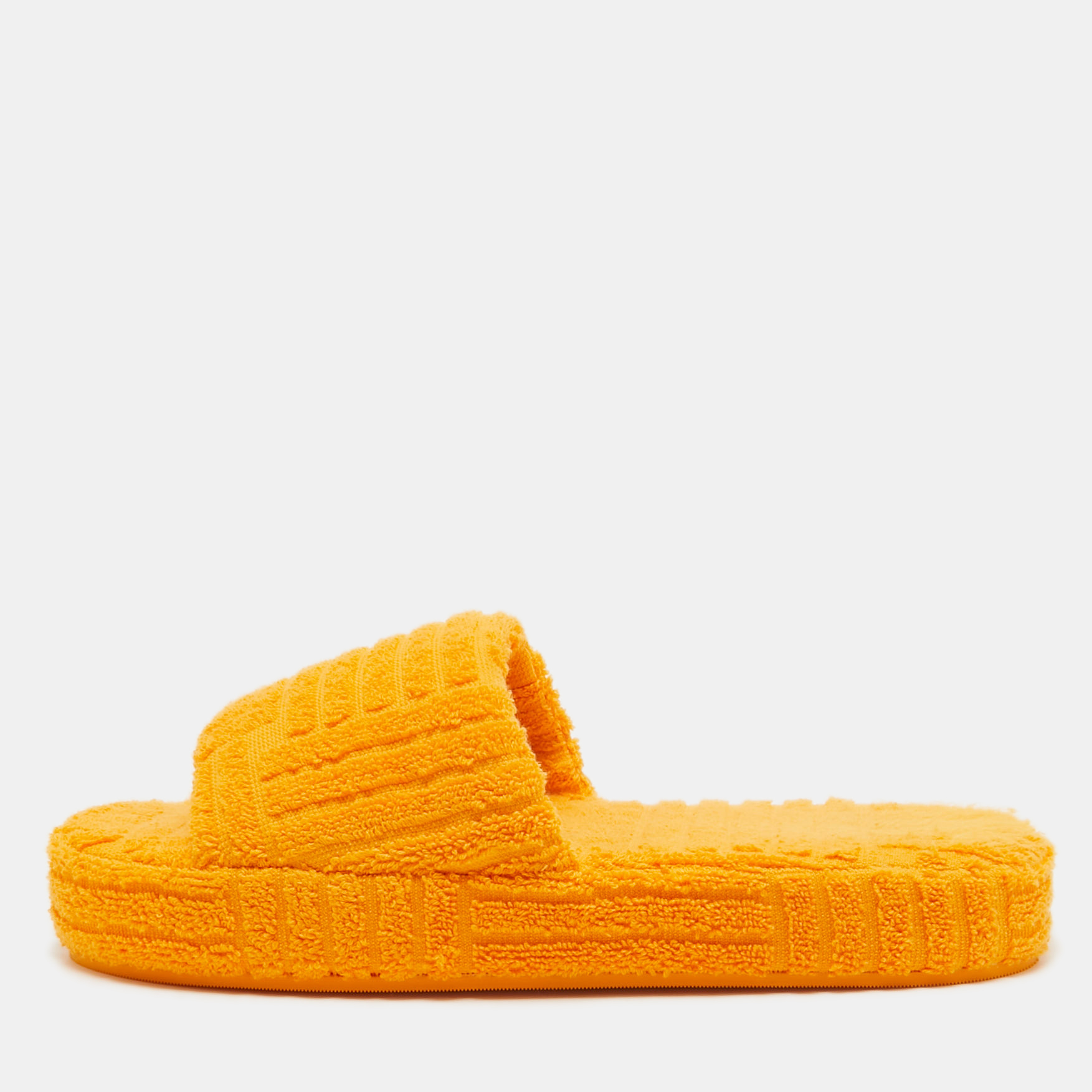 Bottega veneta orange cotton fabric resort sponge platform slides size 40