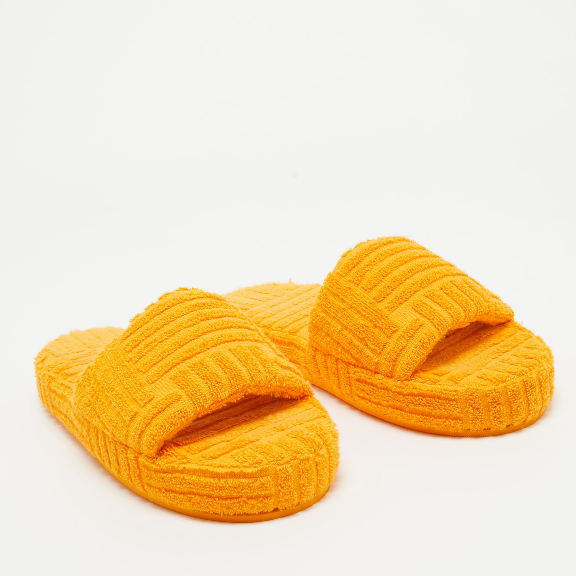 Bottega Veneta Orange Cotton Fabric Resort Sponge Platform Slides Size 40