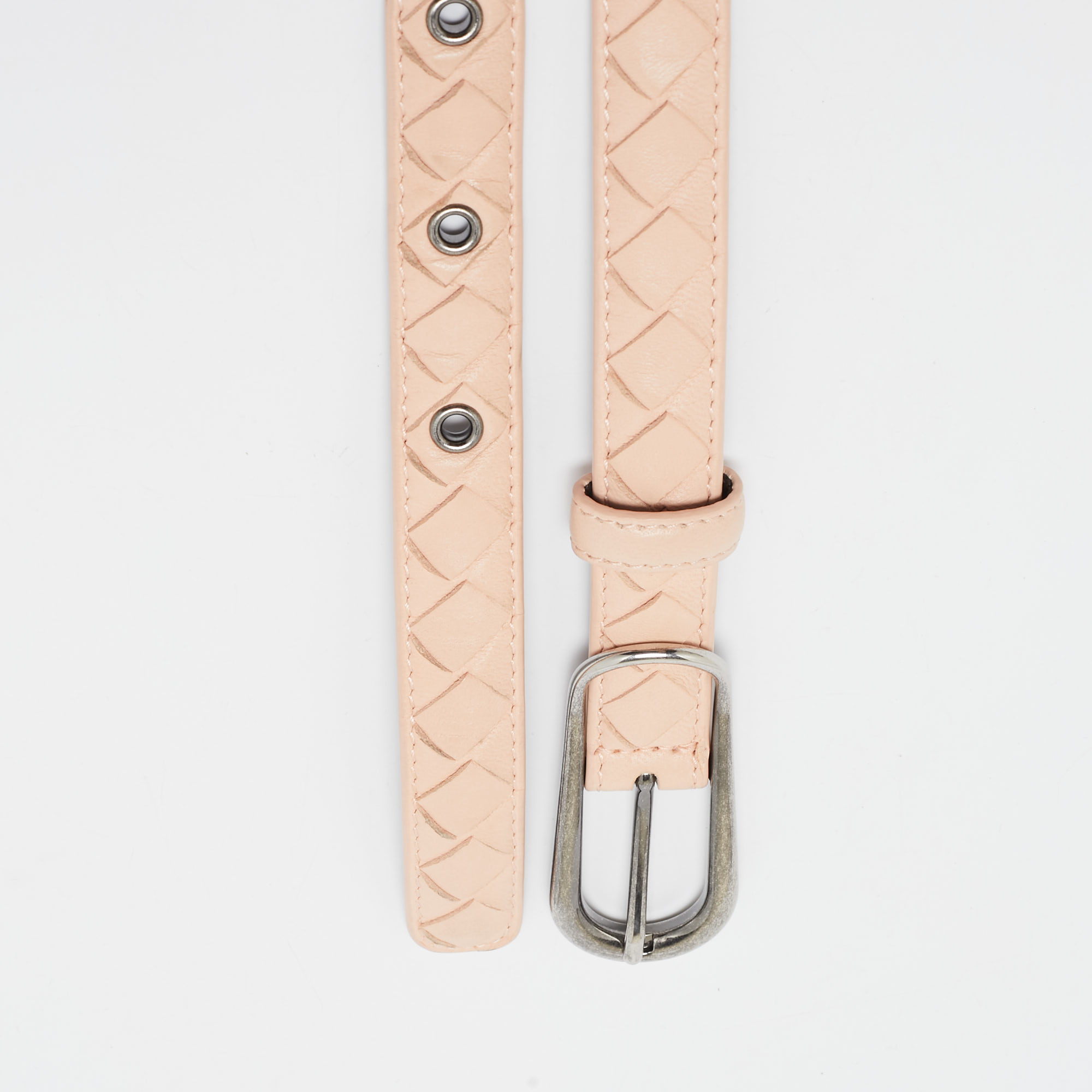 Bottega Veneta Peach Intrecciato Leather Slim Buckle Belt 85 CM