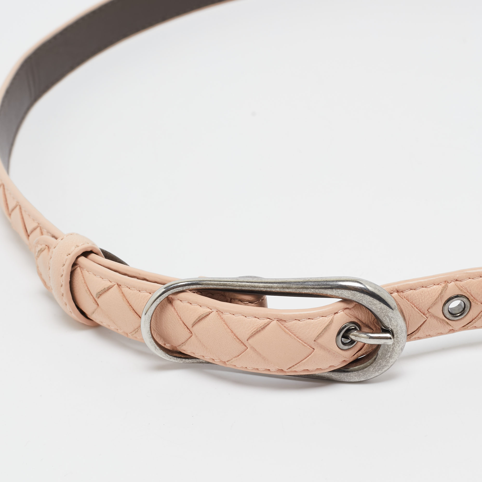 Bottega Veneta Peach Intrecciato Leather Slim Buckle Belt 85 CM