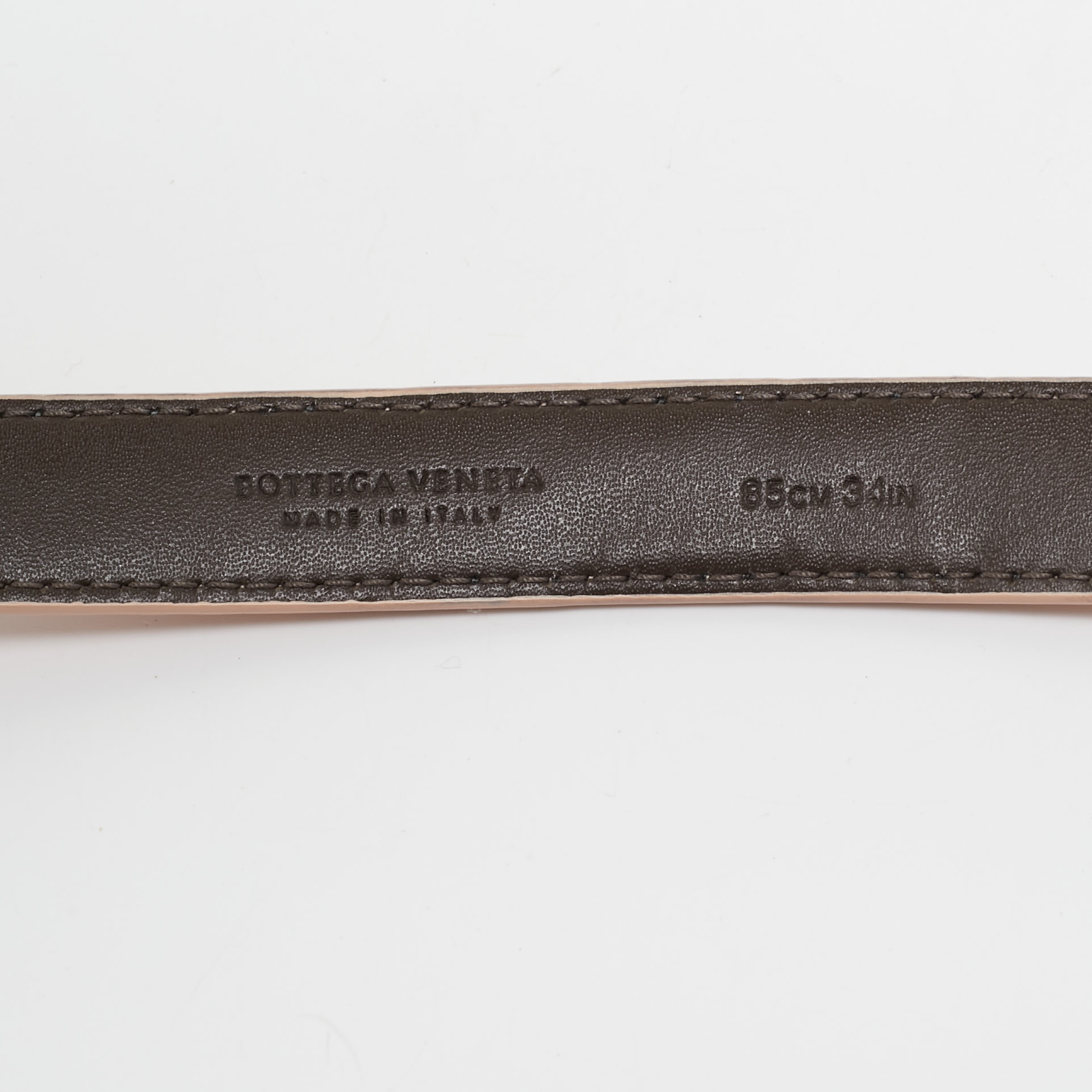 Bottega Veneta Peach Intrecciato Leather Slim Buckle Belt 85 CM