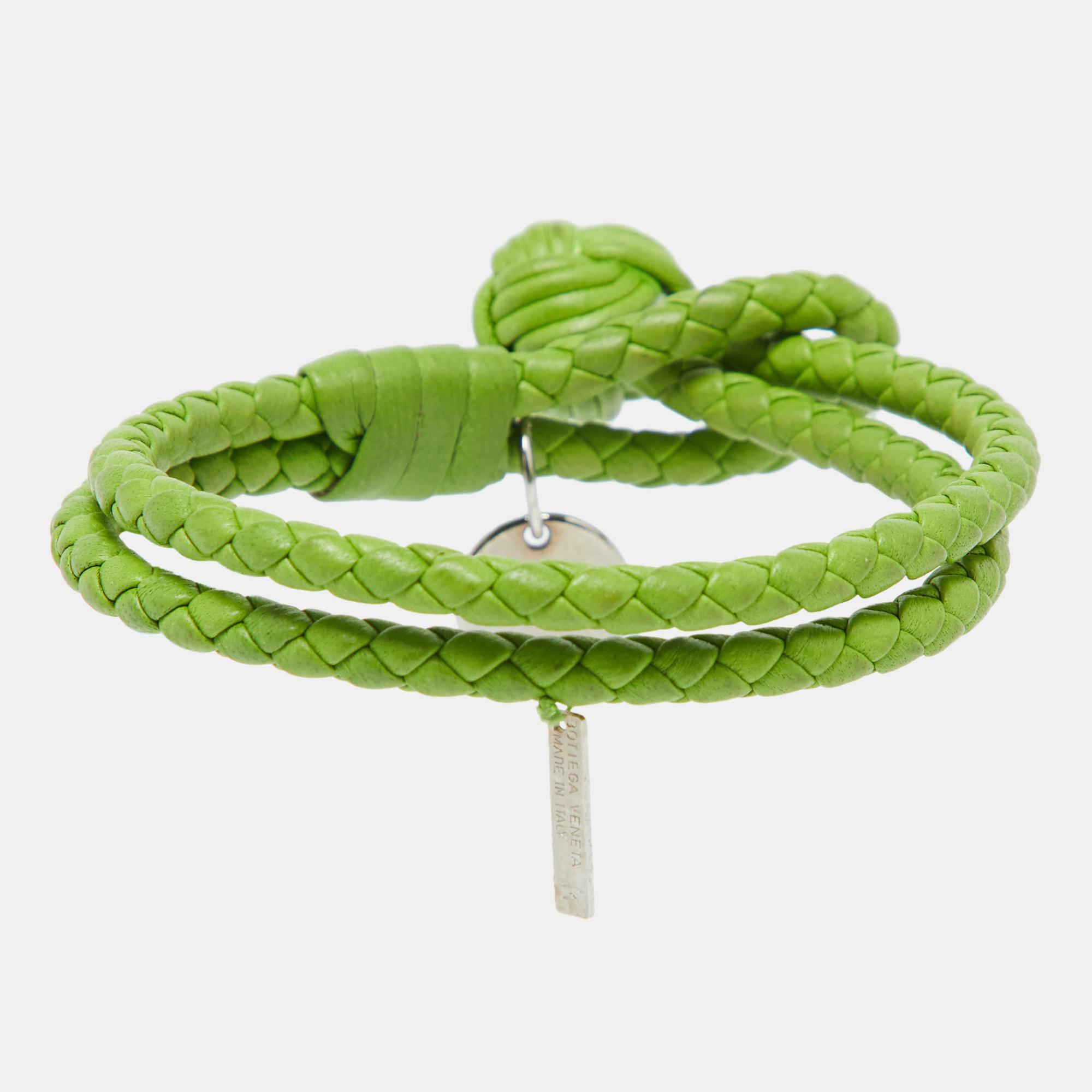 Bottega Veneta Green Intrecciato Leather Double Knot Bracelet M