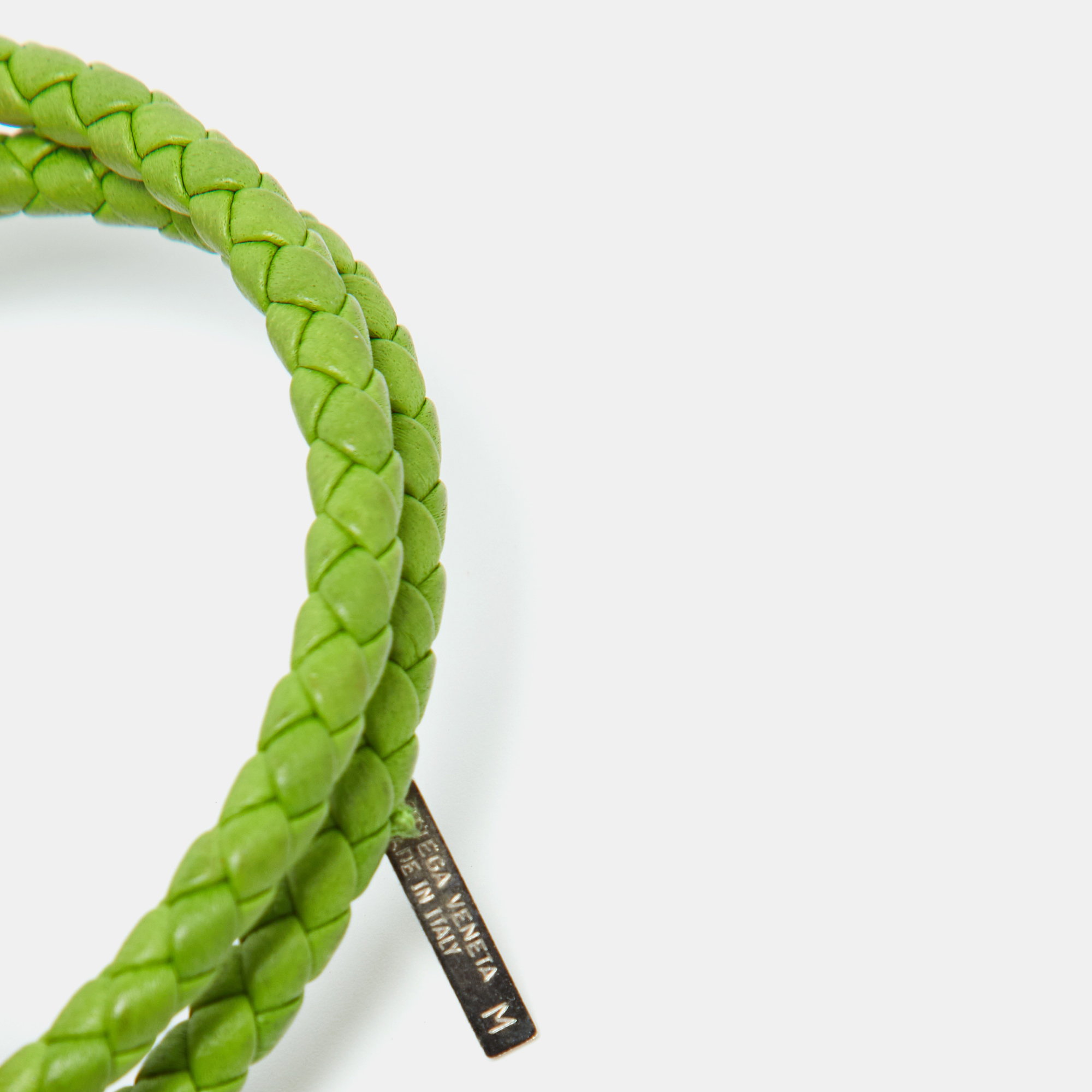 Bottega Veneta Green Intrecciato Leather Double Knot Bracelet M