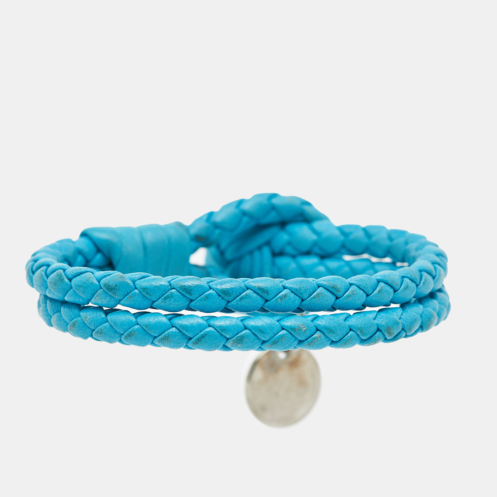 Bottega Veneta Blue Intrecciato Leather Double Knot Bracelet