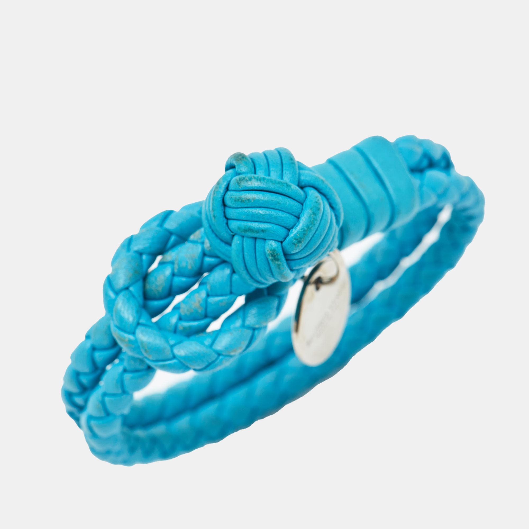 Bottega Veneta Blue Intrecciato Leather Double Knot Bracelet