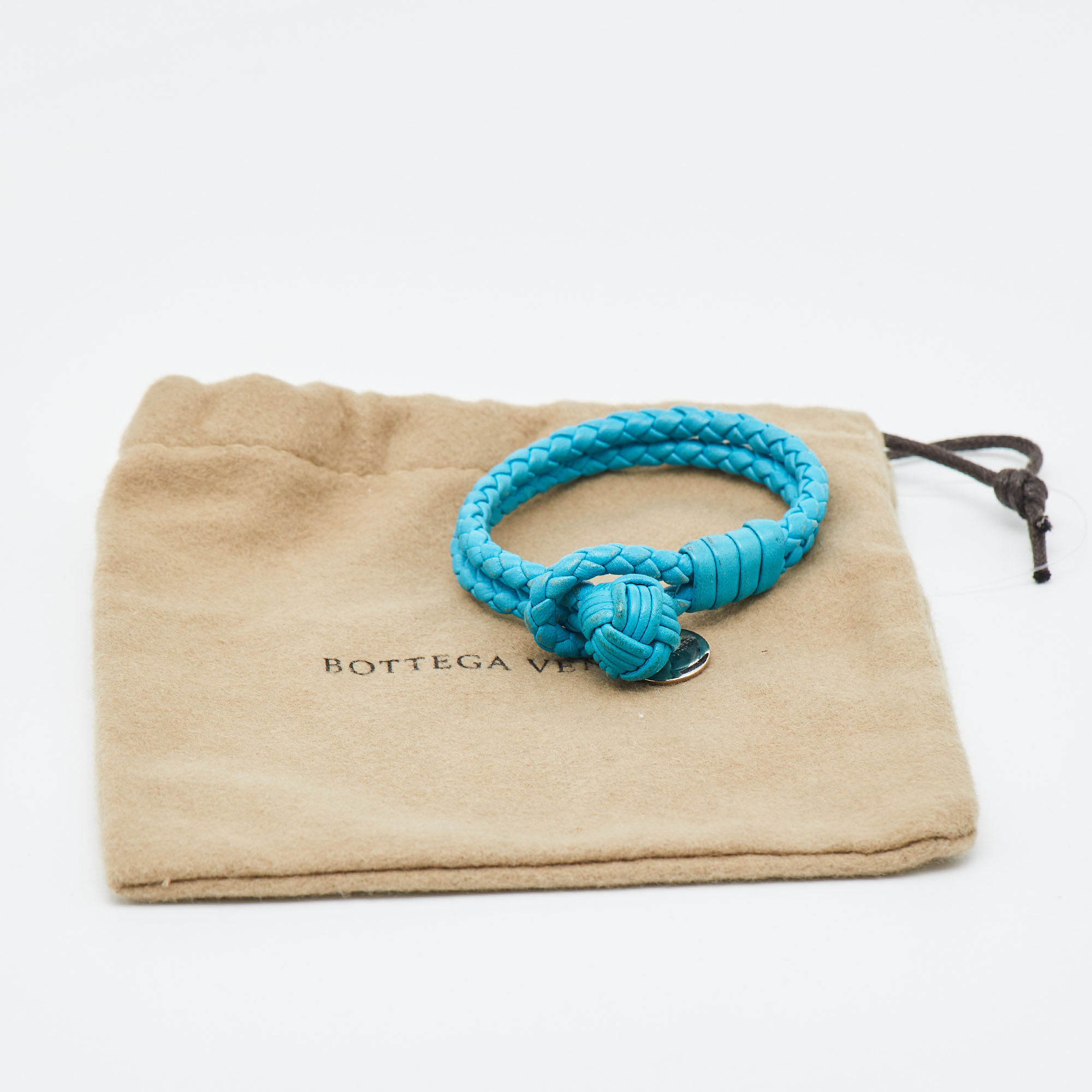 Bottega Veneta Blue Intrecciato Leather Double Knot Bracelet