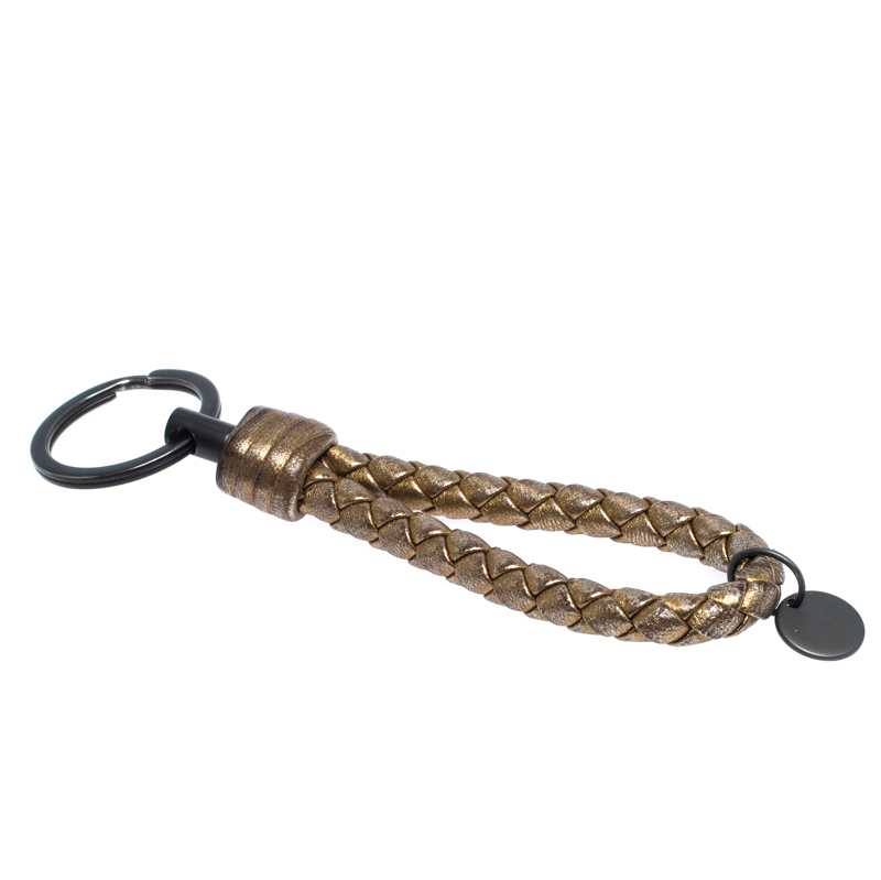 Bottega Veneta Antique Gold Leather Intrecciato Key Chain
Bottega Veneta Antique Gold Leather Intrecciato Key Chain