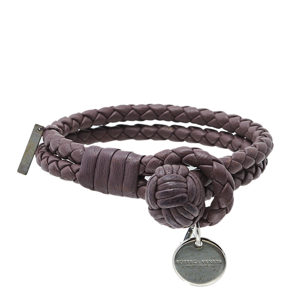 Bottega Veneta Lavender Intrecciato Leather Double Strand Knot Bracelet S