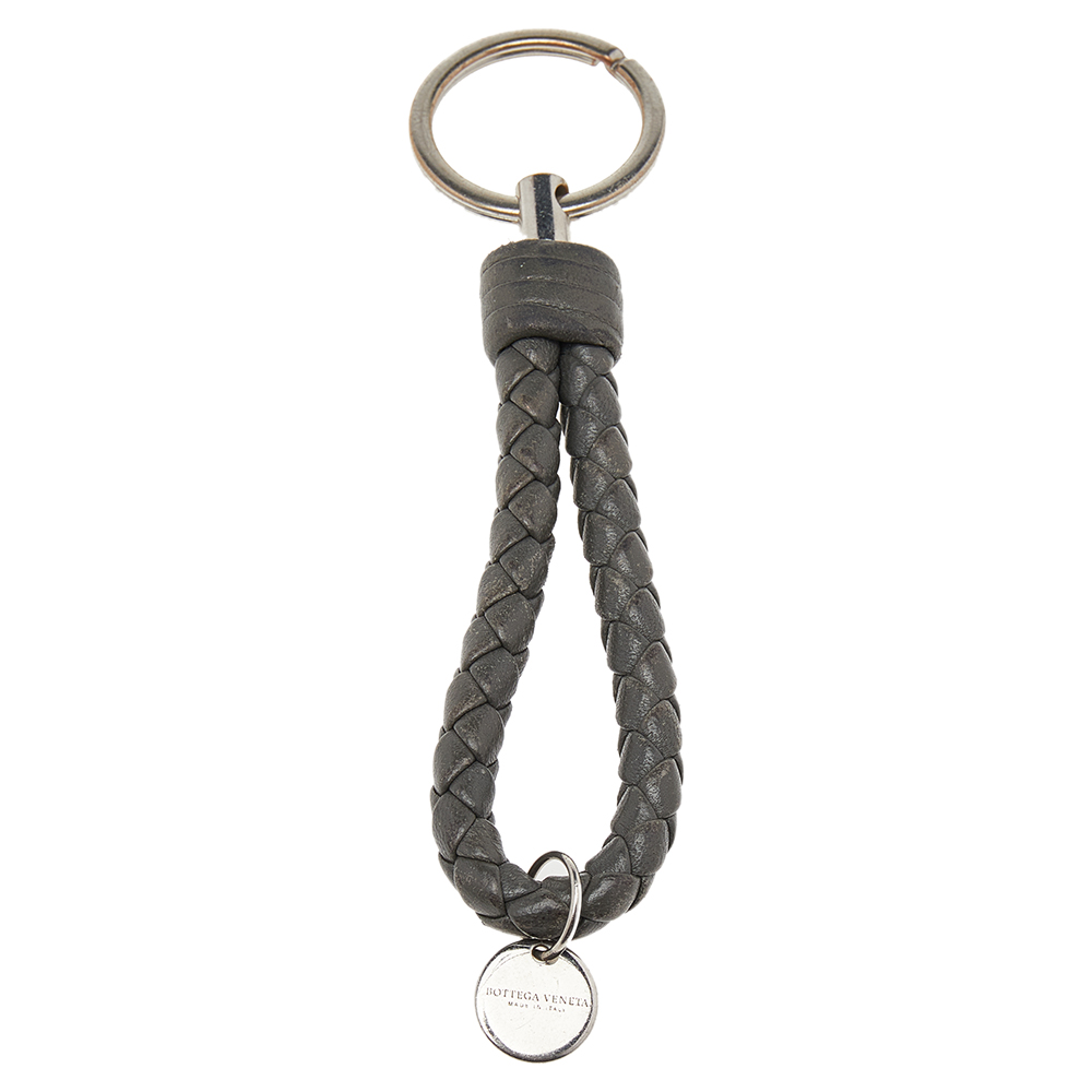 Bottega Veneta Grey Intrecciato Leather Key Chain female
