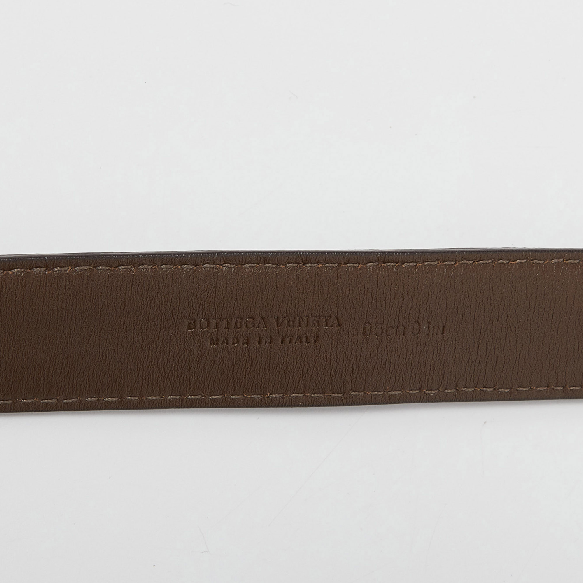 Bottega Veneta Brown Intrecciato Leather Slim Buckle Belt 85CM