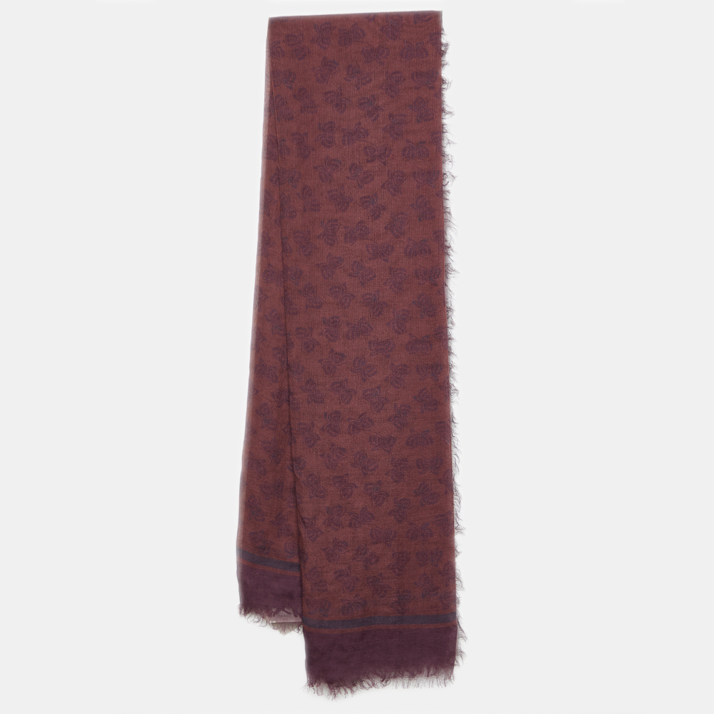 Bottega Veneta Brown & Burgundy  Burgundy Printed Modal & Silk Square Scarf