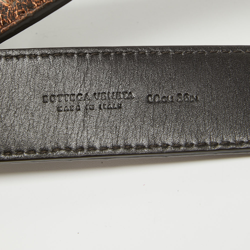 Bottega Veneta Bronze Intrecciato Leather Slim Buckle Belt 90CM