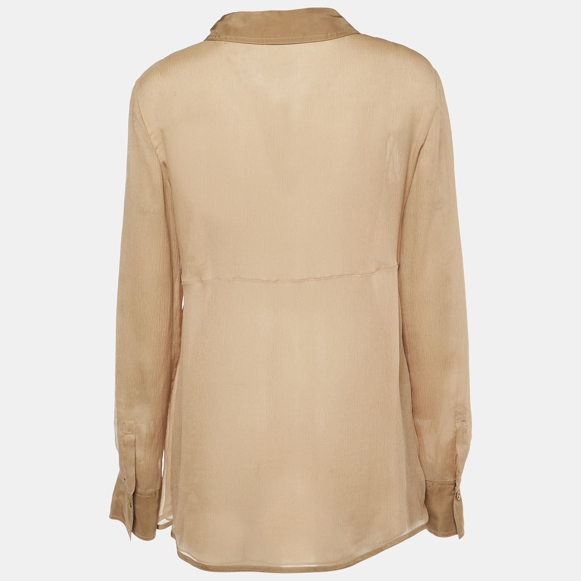 Bottega Veneta Beige Silk Crepe Full Sleeves Top M