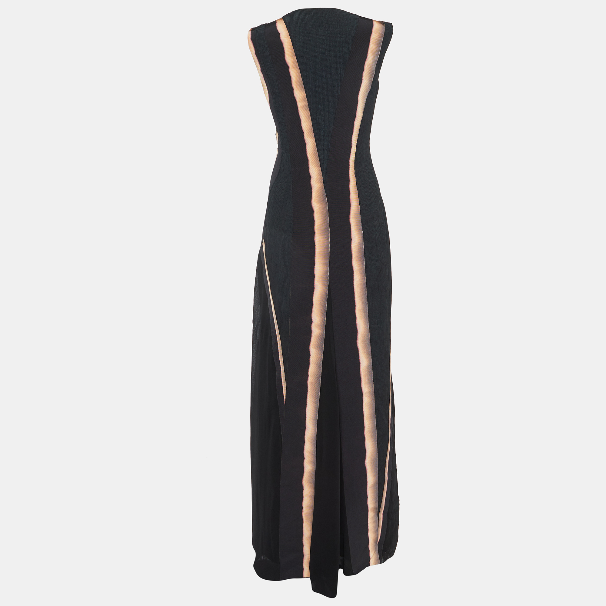 Bottega Veneta Black Textured & Printed Crepe Sleeveless Maxi Dress S