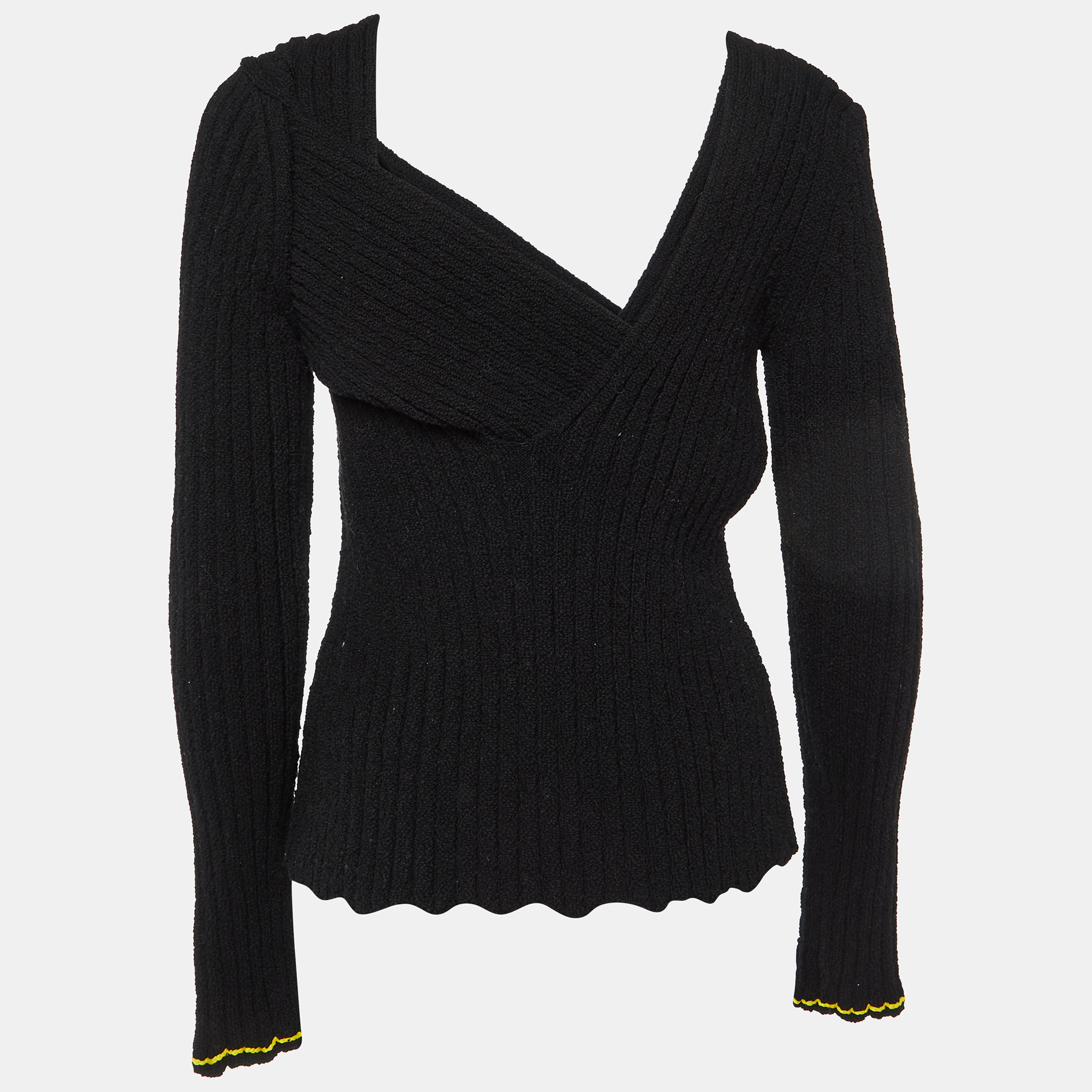 Bottega Veneta Black Rib Knit Cotton Full Sleeve Sweater M