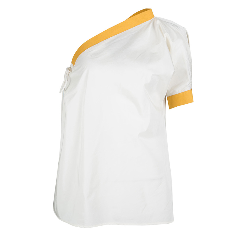 

Bottega Veneta Cream and Yellow Tie Detail One Shoulder Top