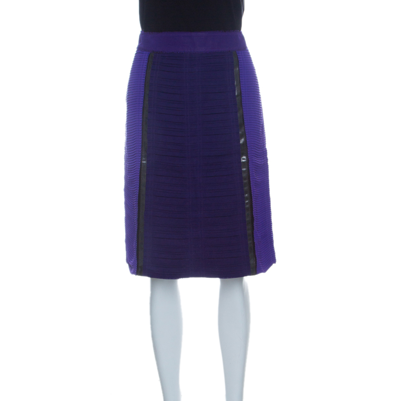 Image of Bottega Veneta Purple and Brown Pleated Plastic Panel Detail Pencil Skirt S