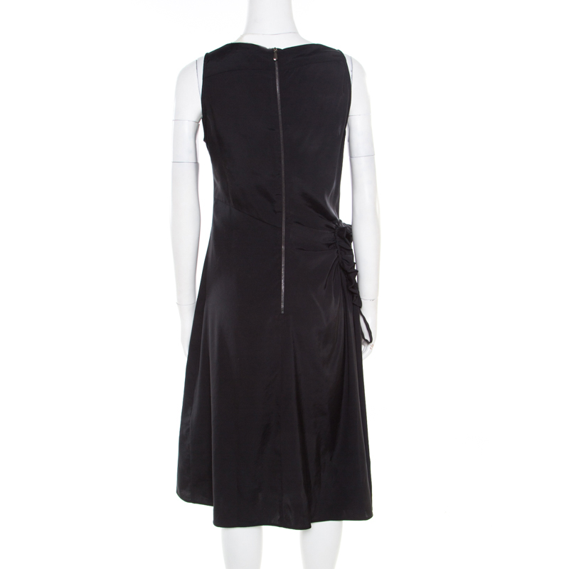 Bottega Veneta Black Asymmetric Ruffle Draped Sleeveless Shift Dress S
