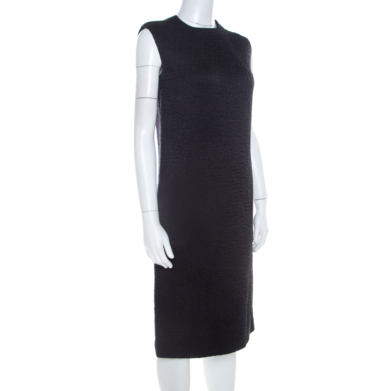 

Bottega Veneta Black Textured Wool Sleeveless Shift Dress