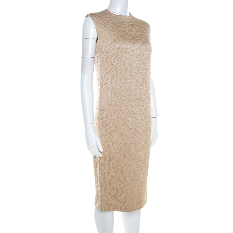 

Bottega Veneta Beige Textured Wool Sleeveless Shift Dress