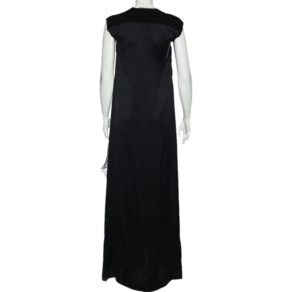 Bottega Veneta Black Silk Draped Detail Button Front Maxi Dress M