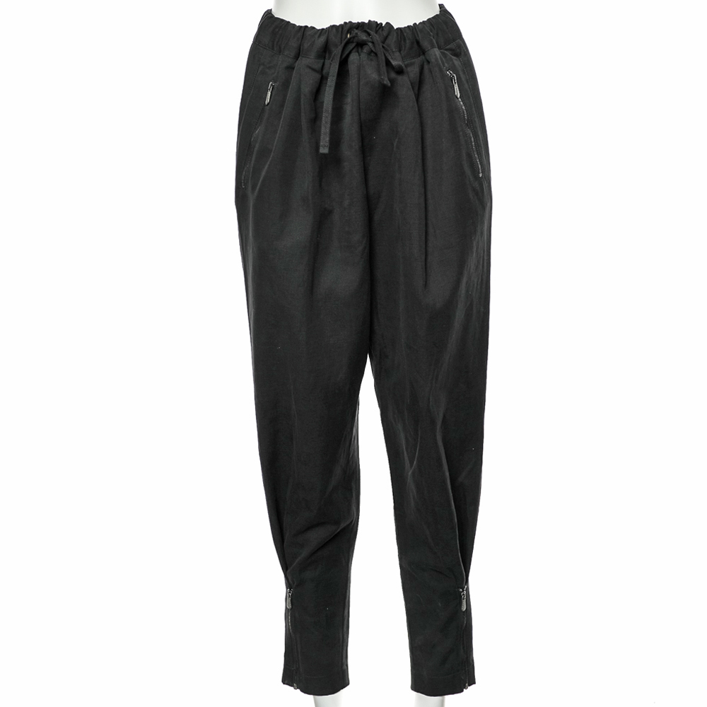 Bottega Veneta Black Cotton Twill Zip Detail Trousers L