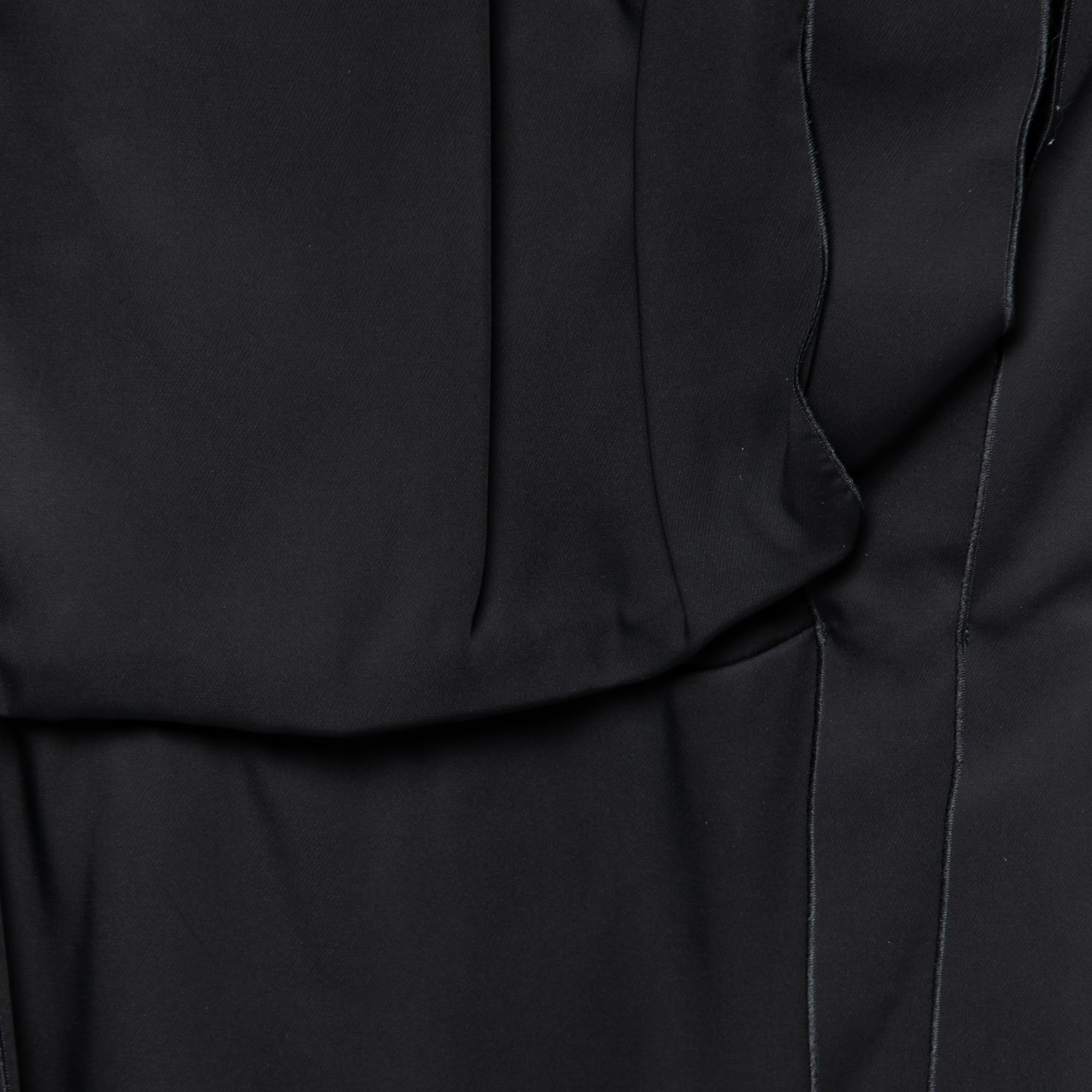Bottega Veneta Black Synthetic Pleated Fringe Strapless Dress S