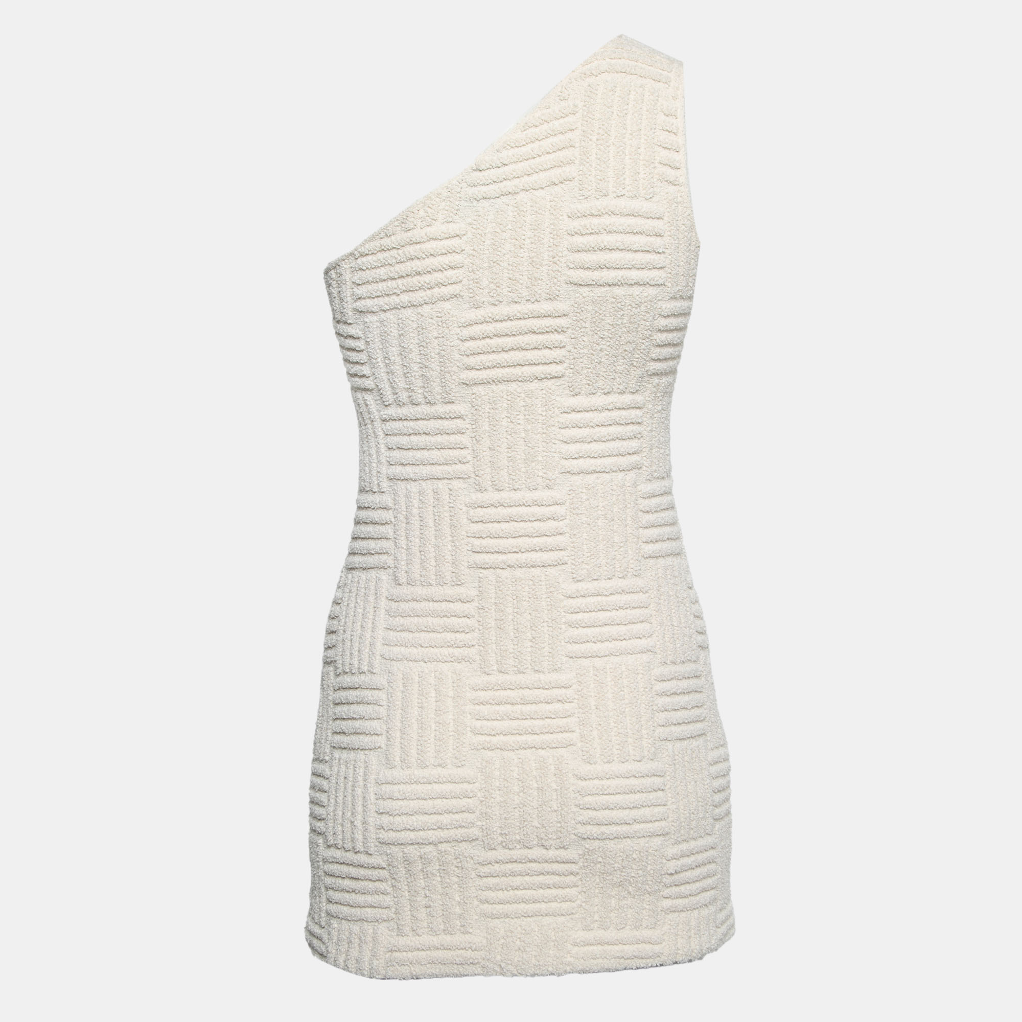 

Bottega Veneta White Textured Terry One Shoulder Mini Dress
