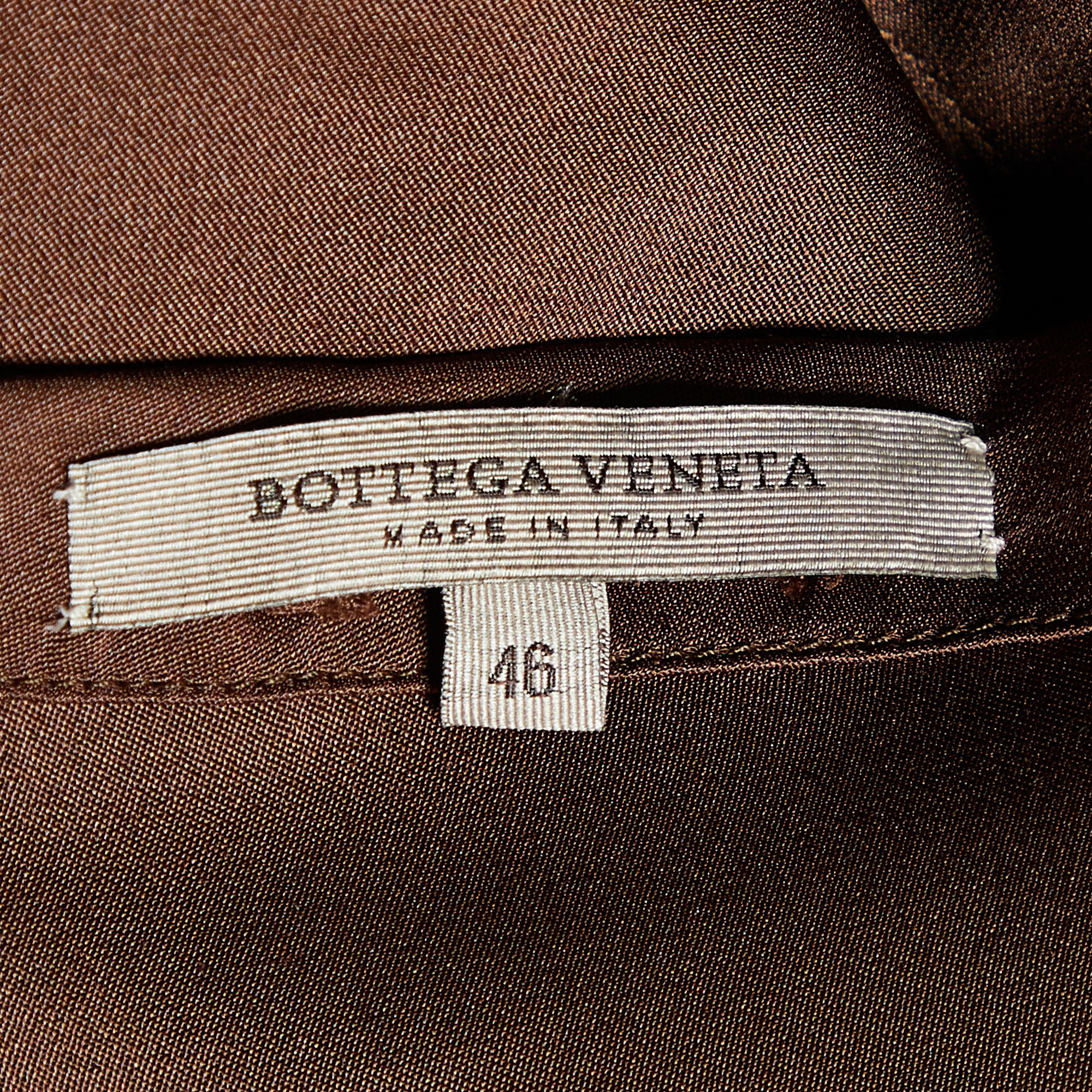 Bottega Veneta Brown Silk Satin Ruffle Detail Mini Dress L