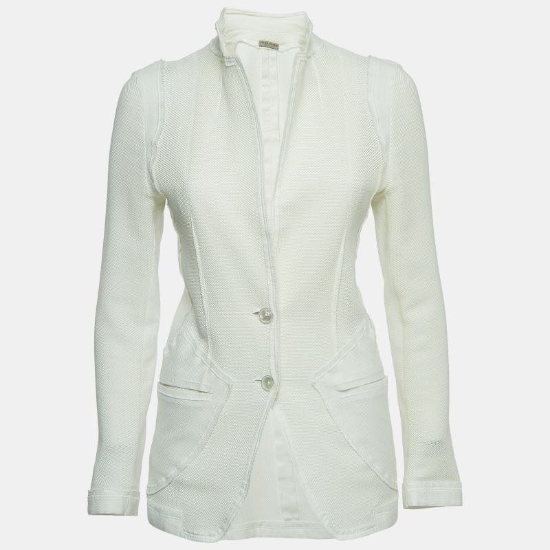Bottega Veneta Off-White Perforated Cotton Single Breasted Jacket M