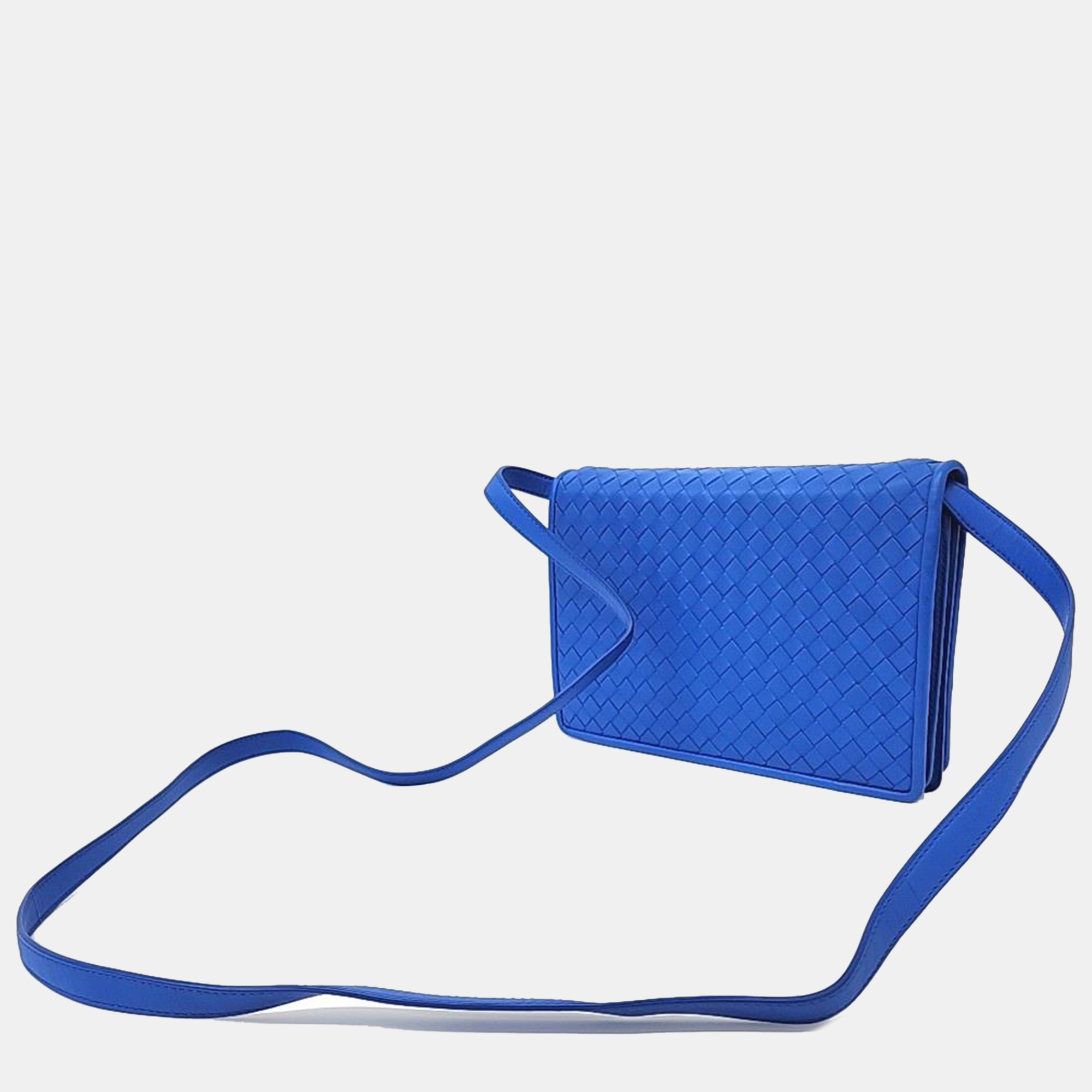 Bottega Veneta Blue Intrecciato Leather Mesh Crossbody Bag