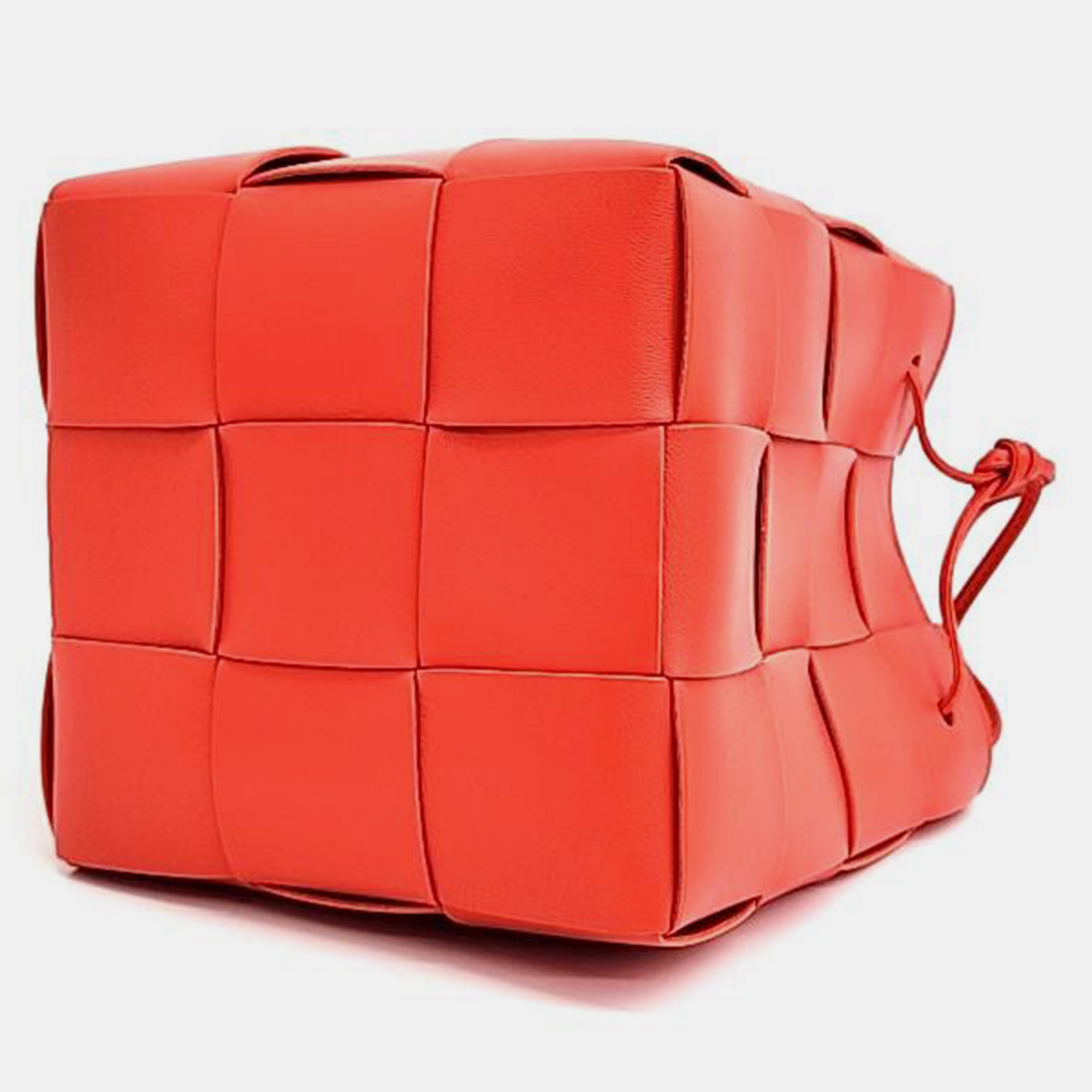 Bottega Veneta Red Woven Leather Cassette Bucket Bag