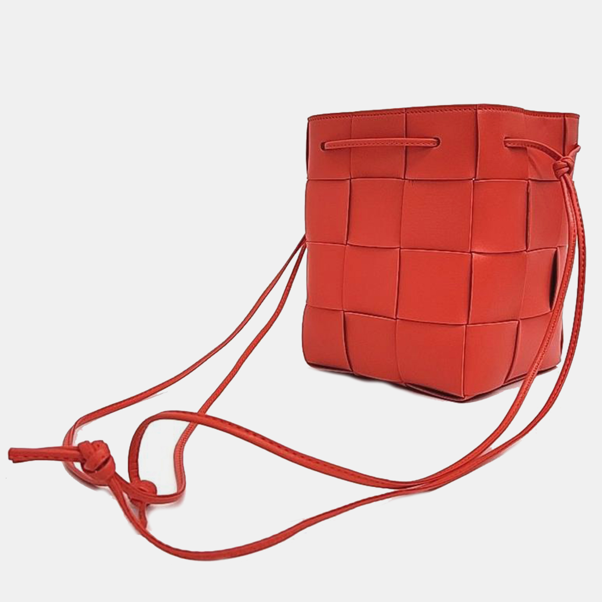 Bottega Veneta Red Woven Leather Cassette Bucket Bag