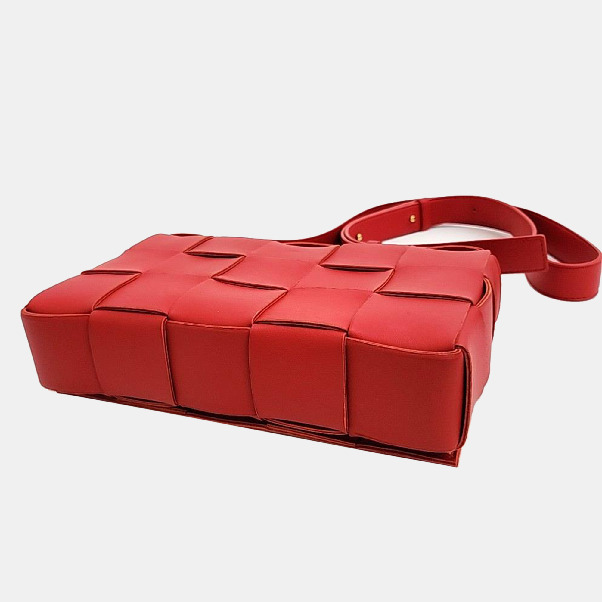 Bottega Veneta Red Woven Leather Cassette Shoulder Bag