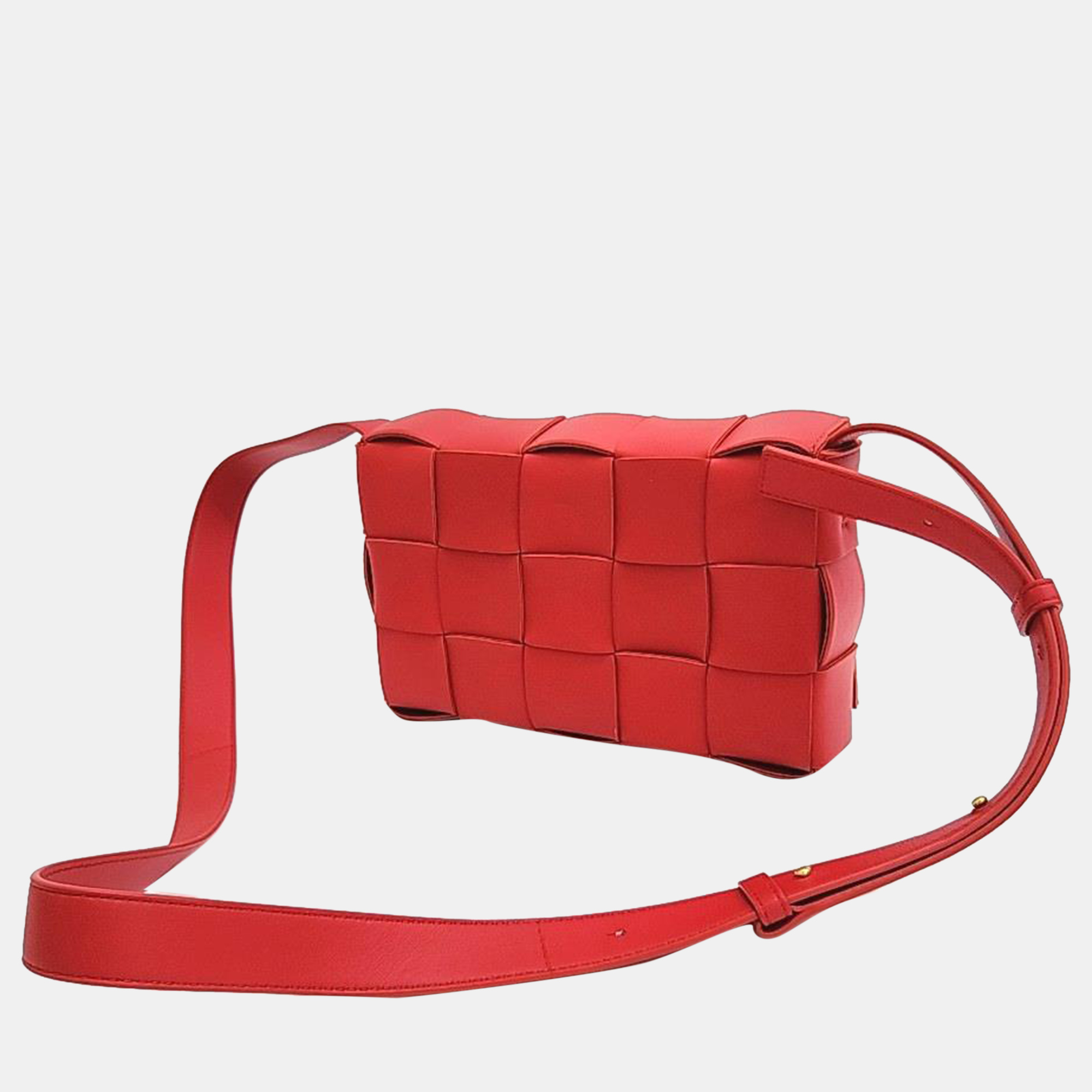 Bottega Veneta Red Woven Leather Cassette Shoulder Bag