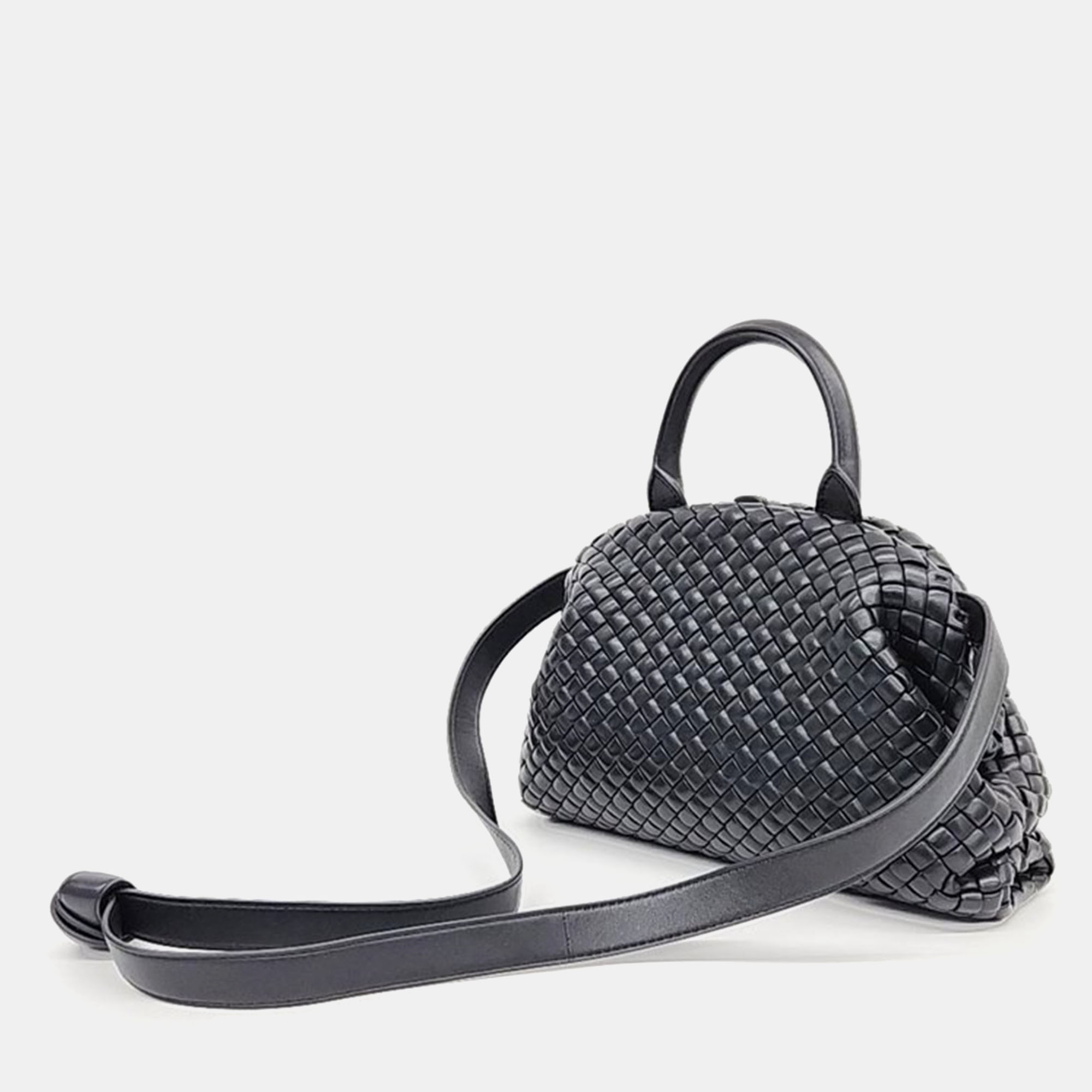 Bottega Veneta Black Leather Small Top Handle Bag