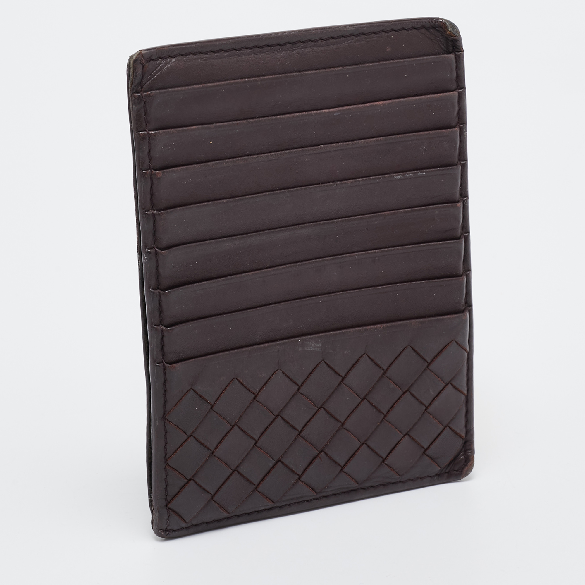 Bottega Veneta Dark Burgundy Intrecciato Leather Zip Card Holder