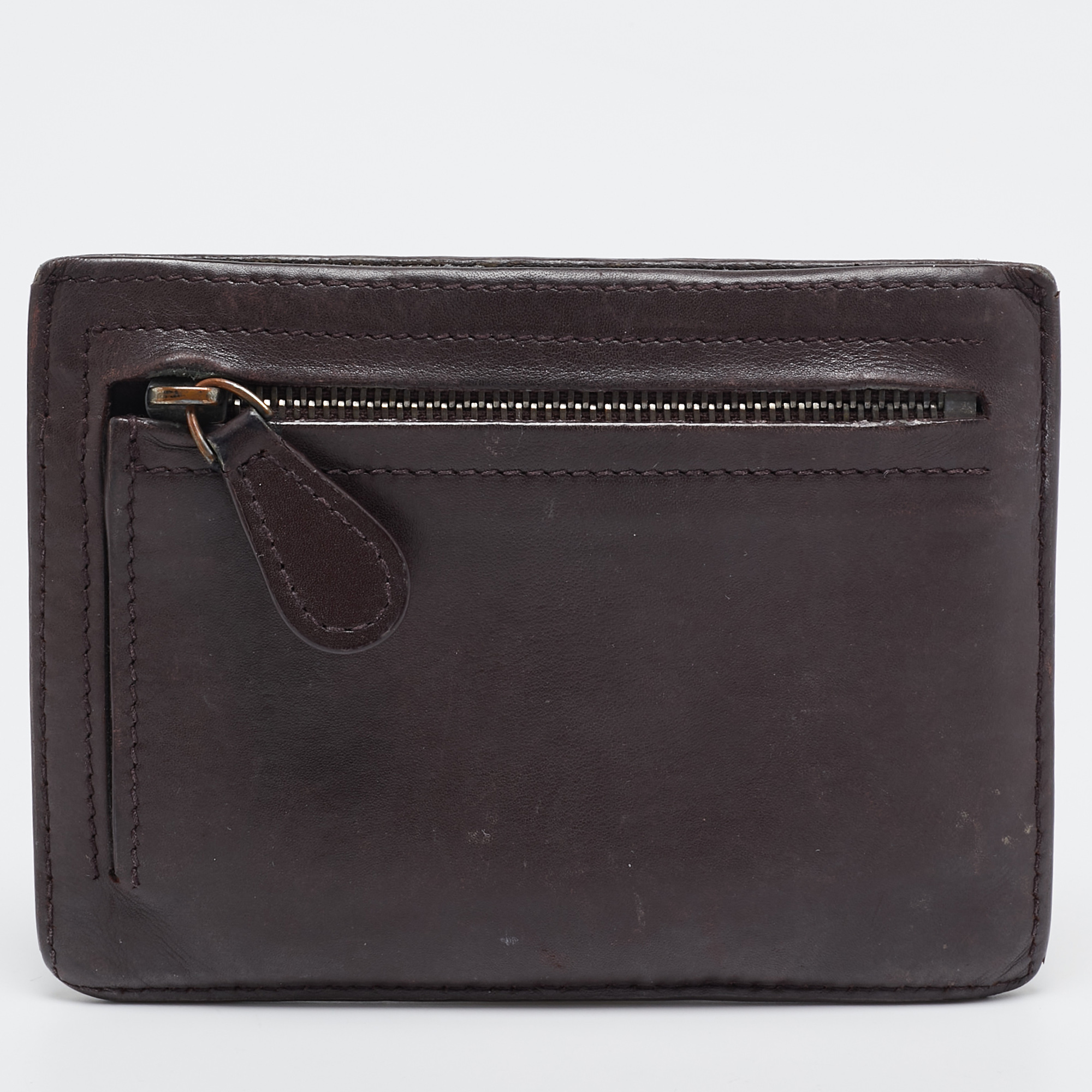 Bottega Veneta Dark Burgundy Intrecciato Leather Zip Card Holder