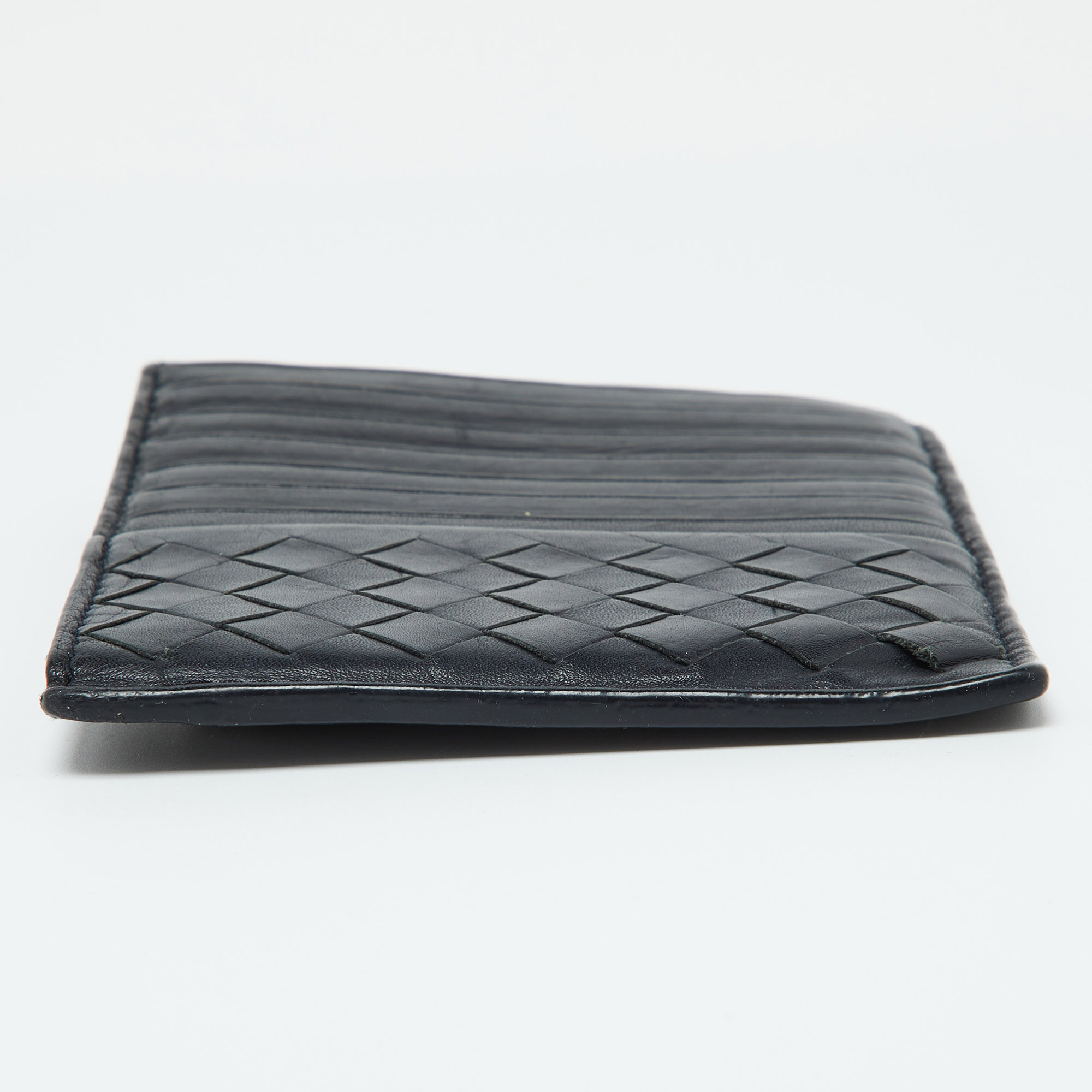 Bottega Veneta Dark Blue Intrecciato Leather Zip Card Holder