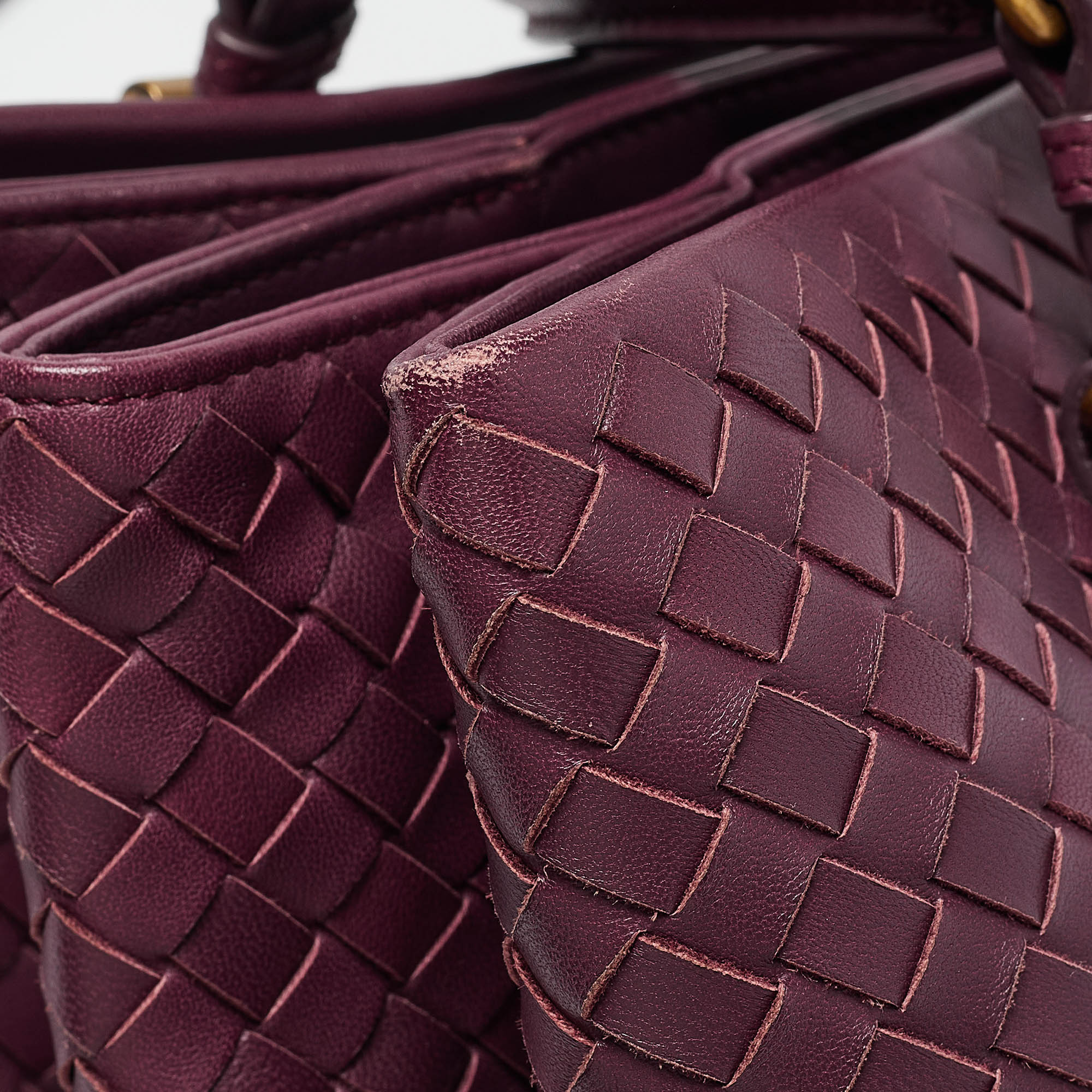 Bottega Veneta Plum Intrecciato Leather Medium Roma Tote