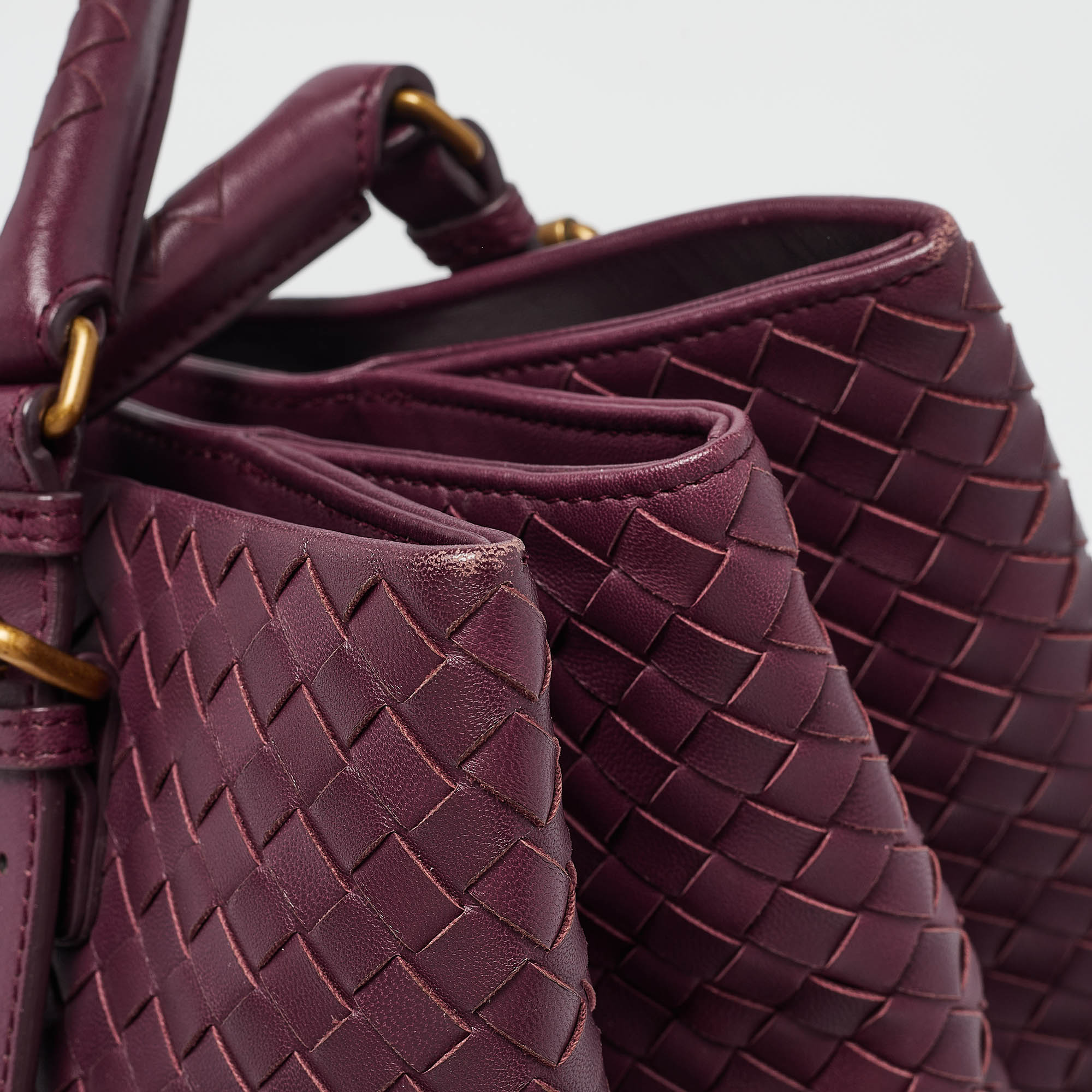 Bottega Veneta Plum Intrecciato Leather Medium Roma Tote