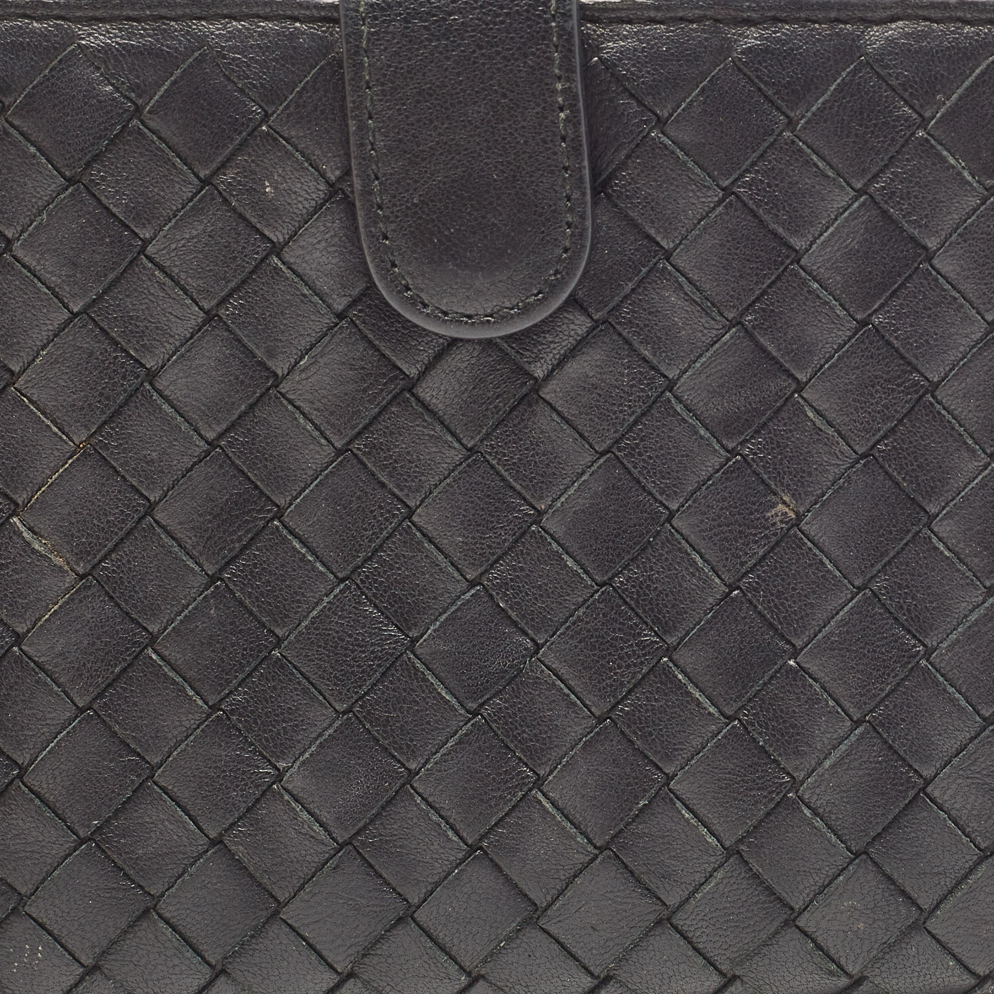 Bottega Veneta Black Intrecciato Leather French Flap Wallet