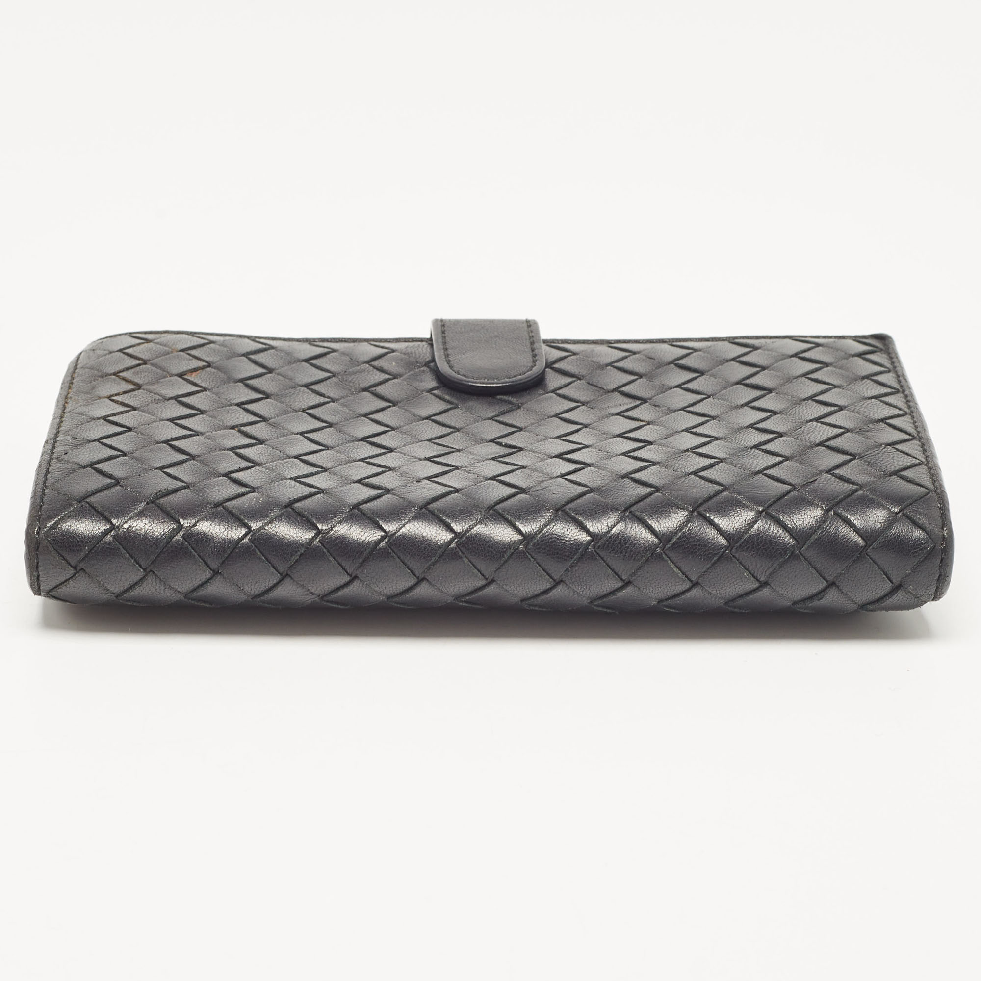 Bottega Veneta Black Intrecciato Leather French Flap Wallet