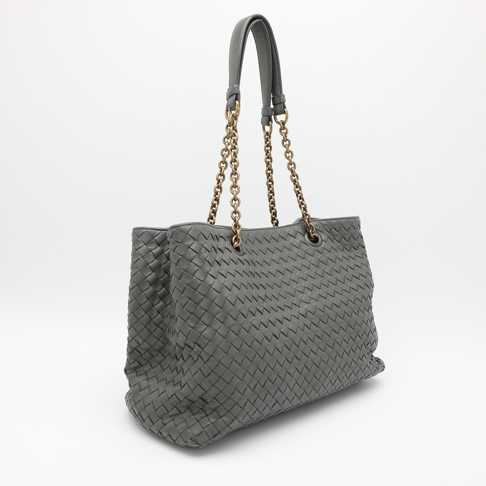 Bottega Veneta Grey Intrecciato Leather Chain Tote