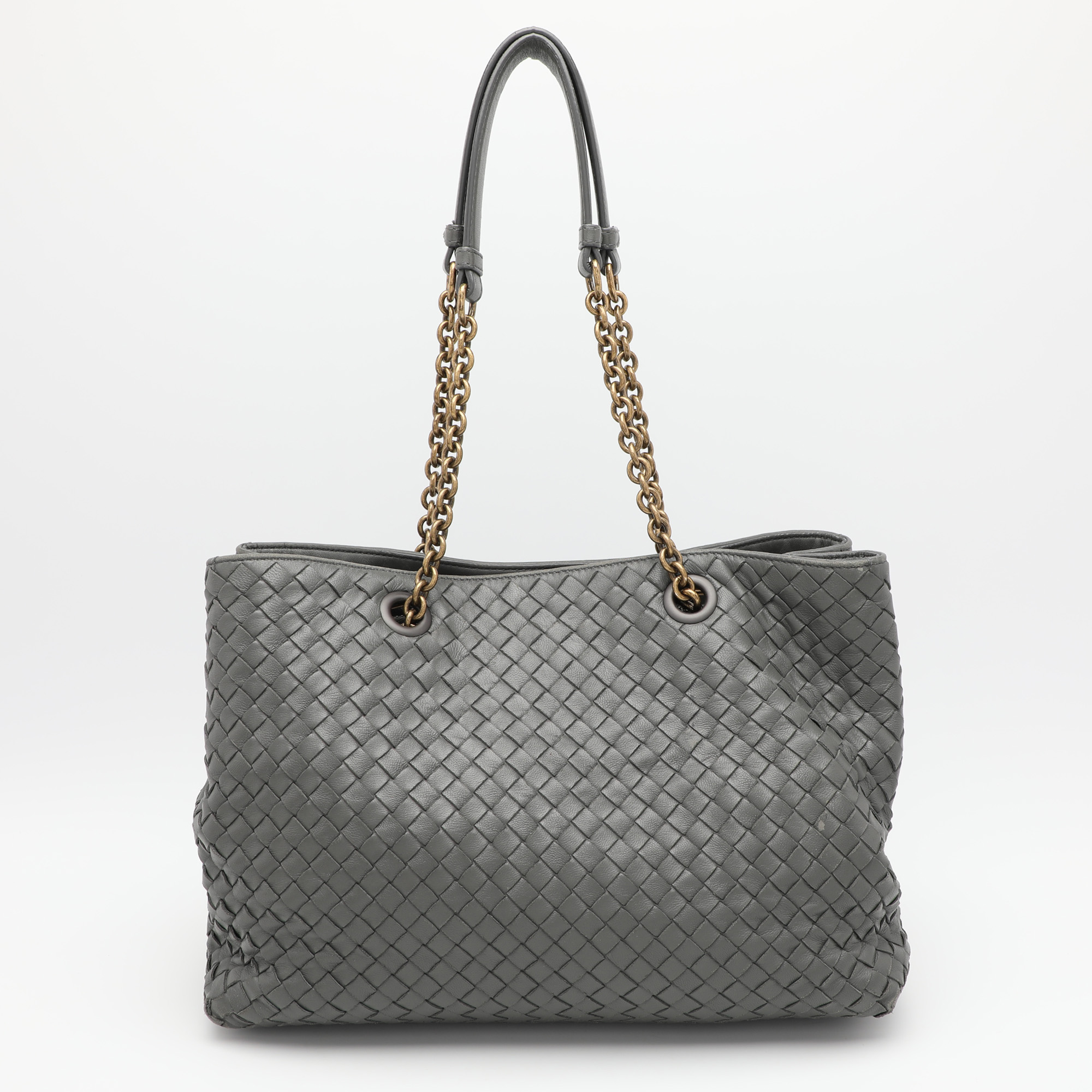 Bottega Veneta Grey Intrecciato Leather Chain Tote