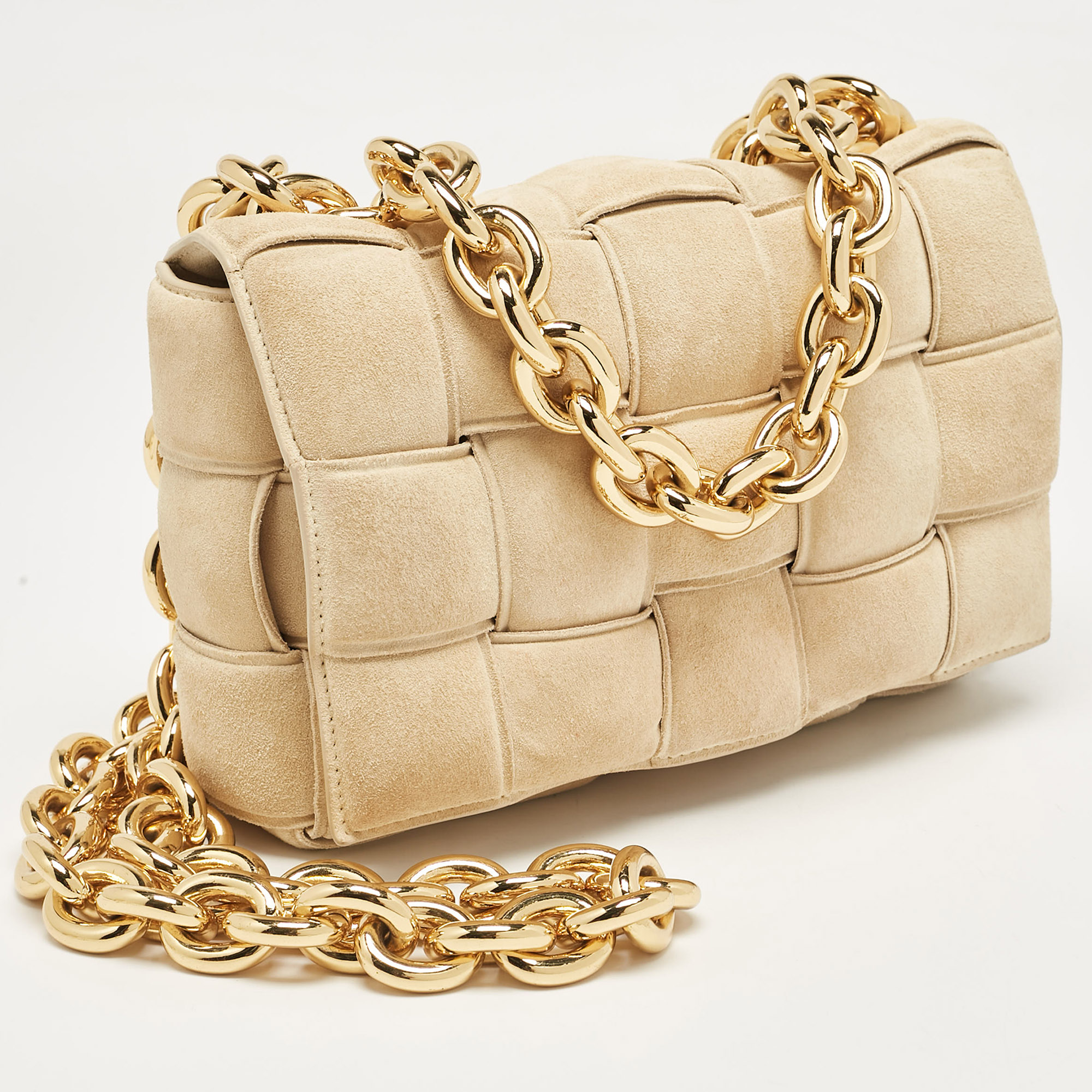 Bottega Veneta Beige Suede Padded Cassette Shoulder Bag