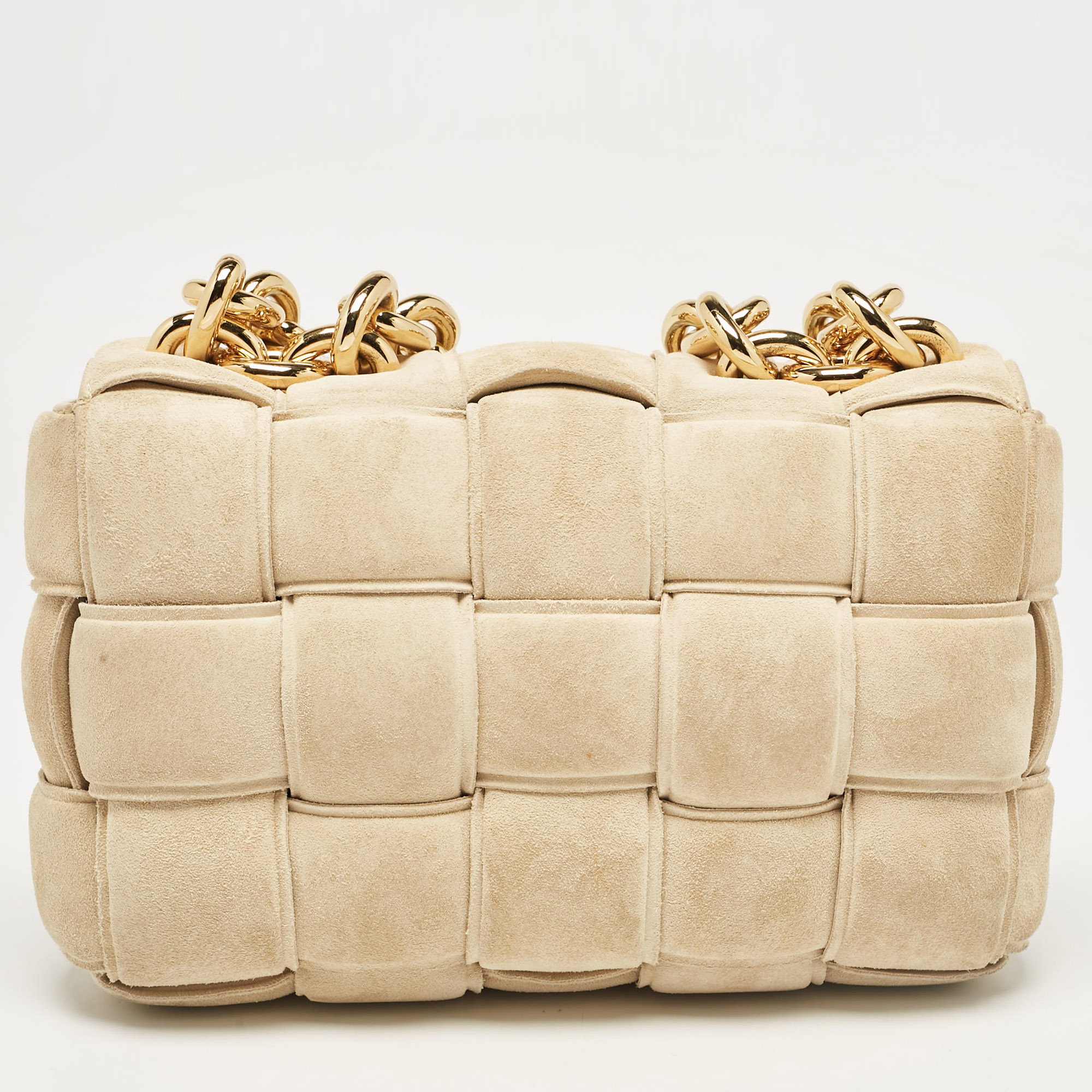 Bottega Veneta Beige Suede Padded Cassette Shoulder Bag