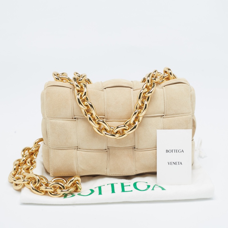 Bottega Veneta Beige Suede Padded Cassette Shoulder Bag